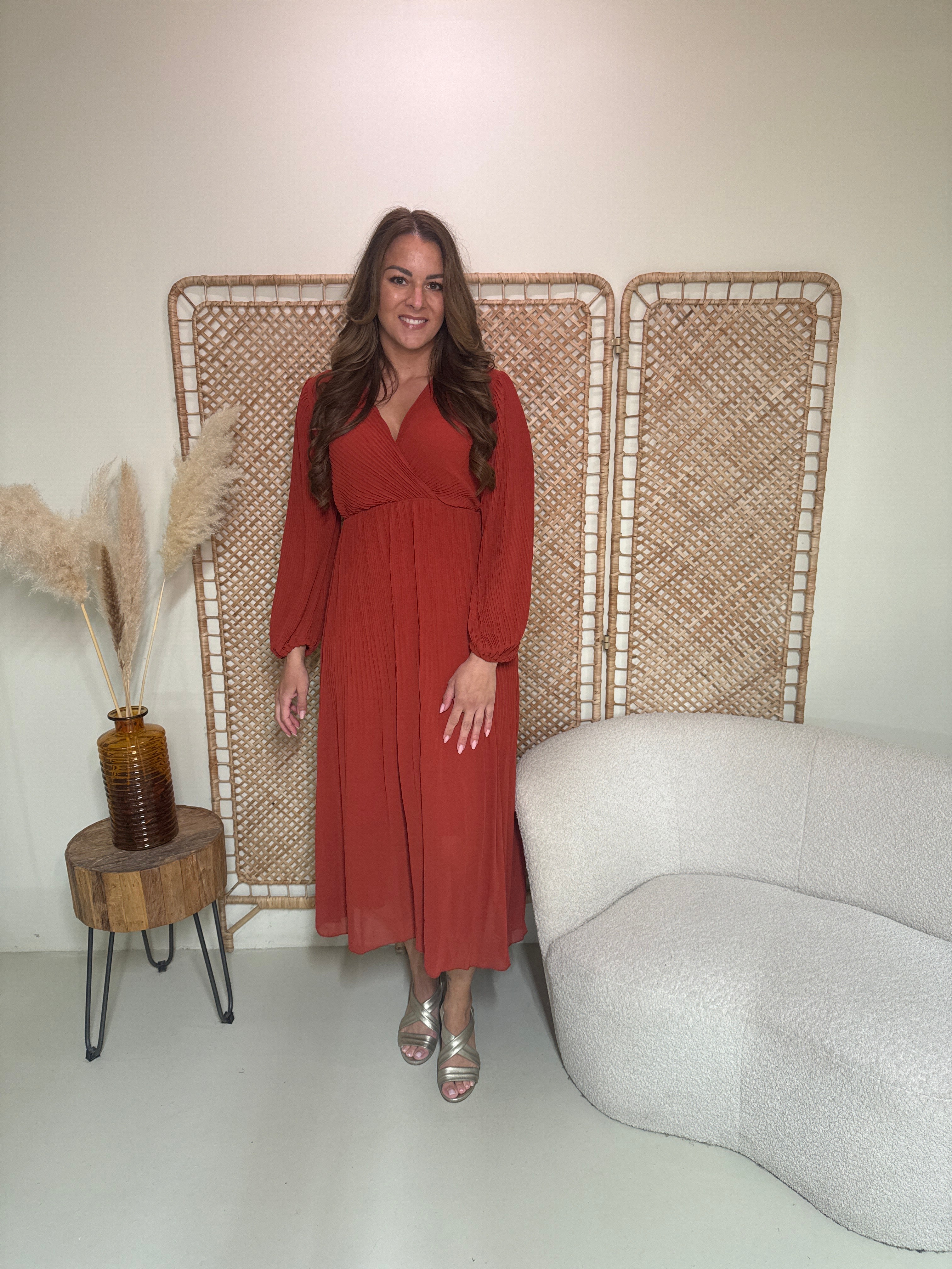 Plissé Jurk Linde Brique