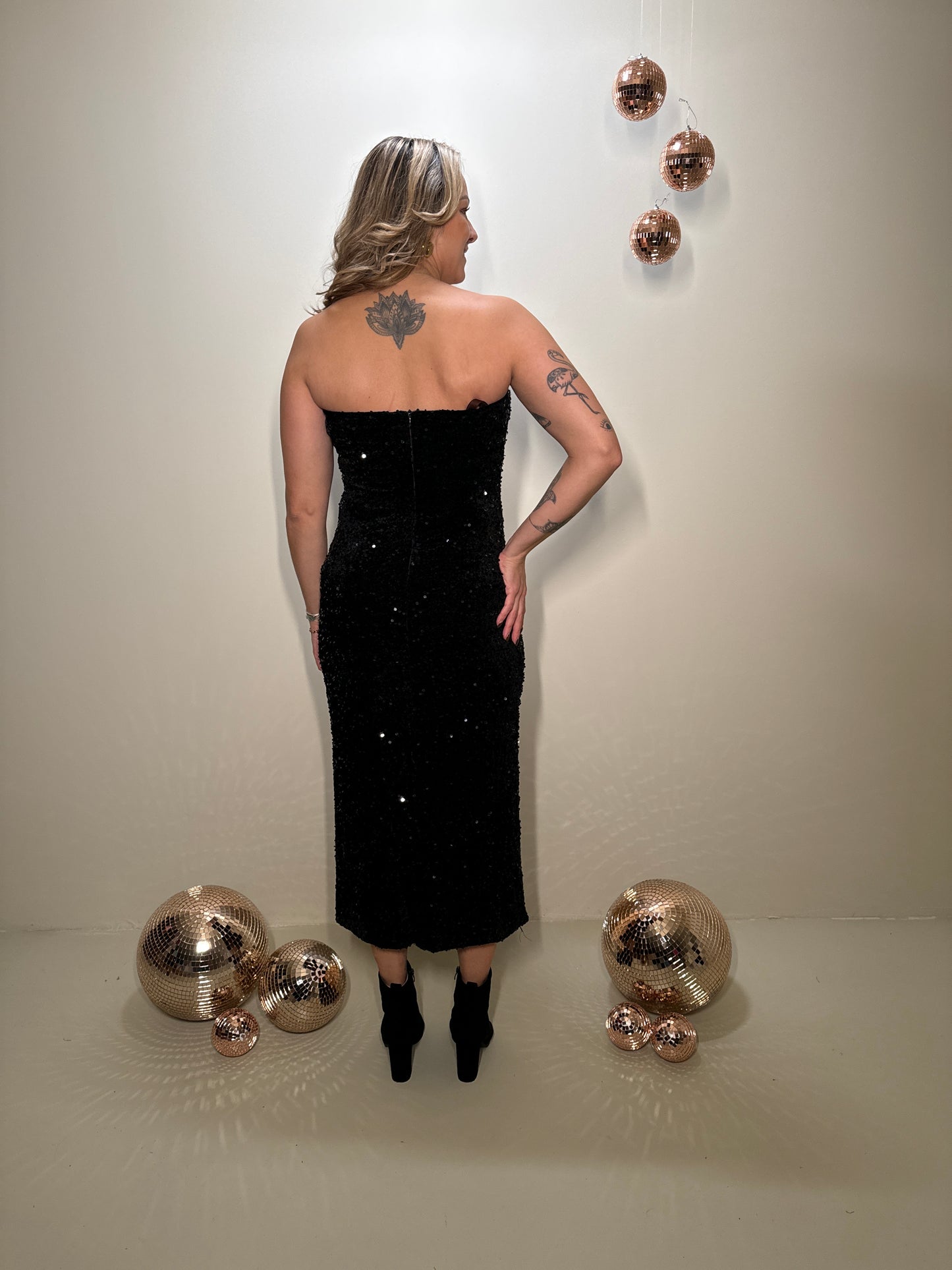 Strapless Pailletten Jurk Zwart