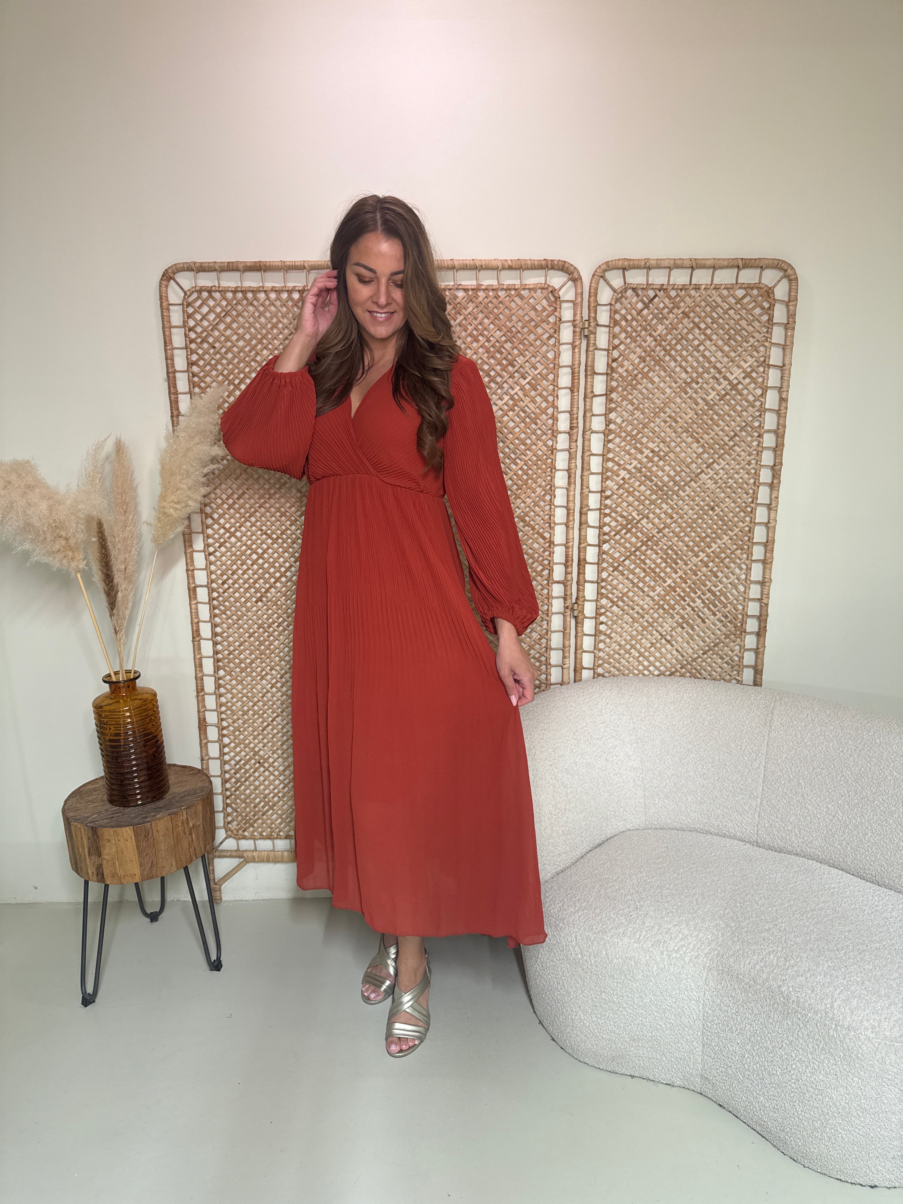 Plissé Jurk Linde Brique