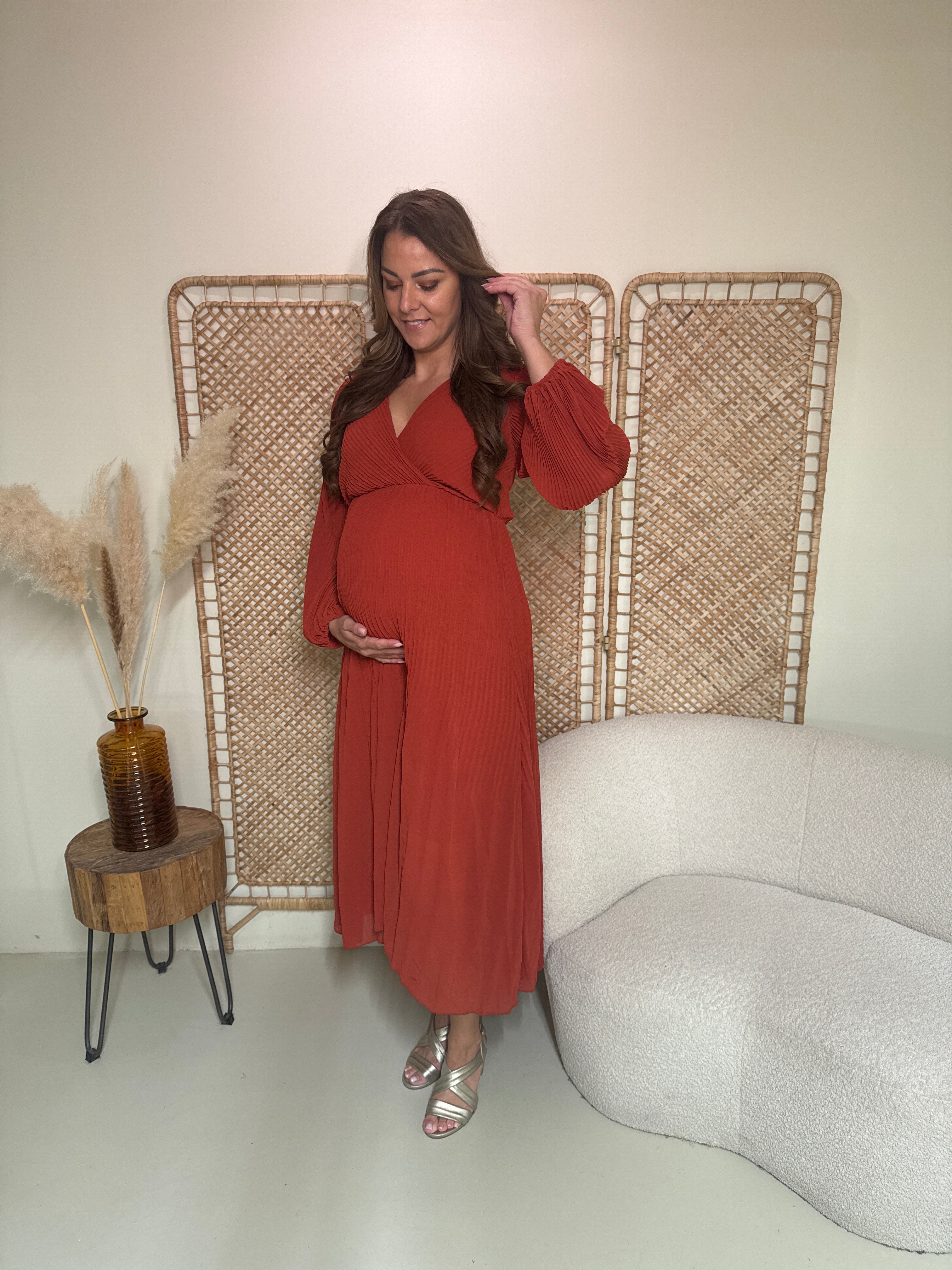 Plissé Jurk Linde Brique