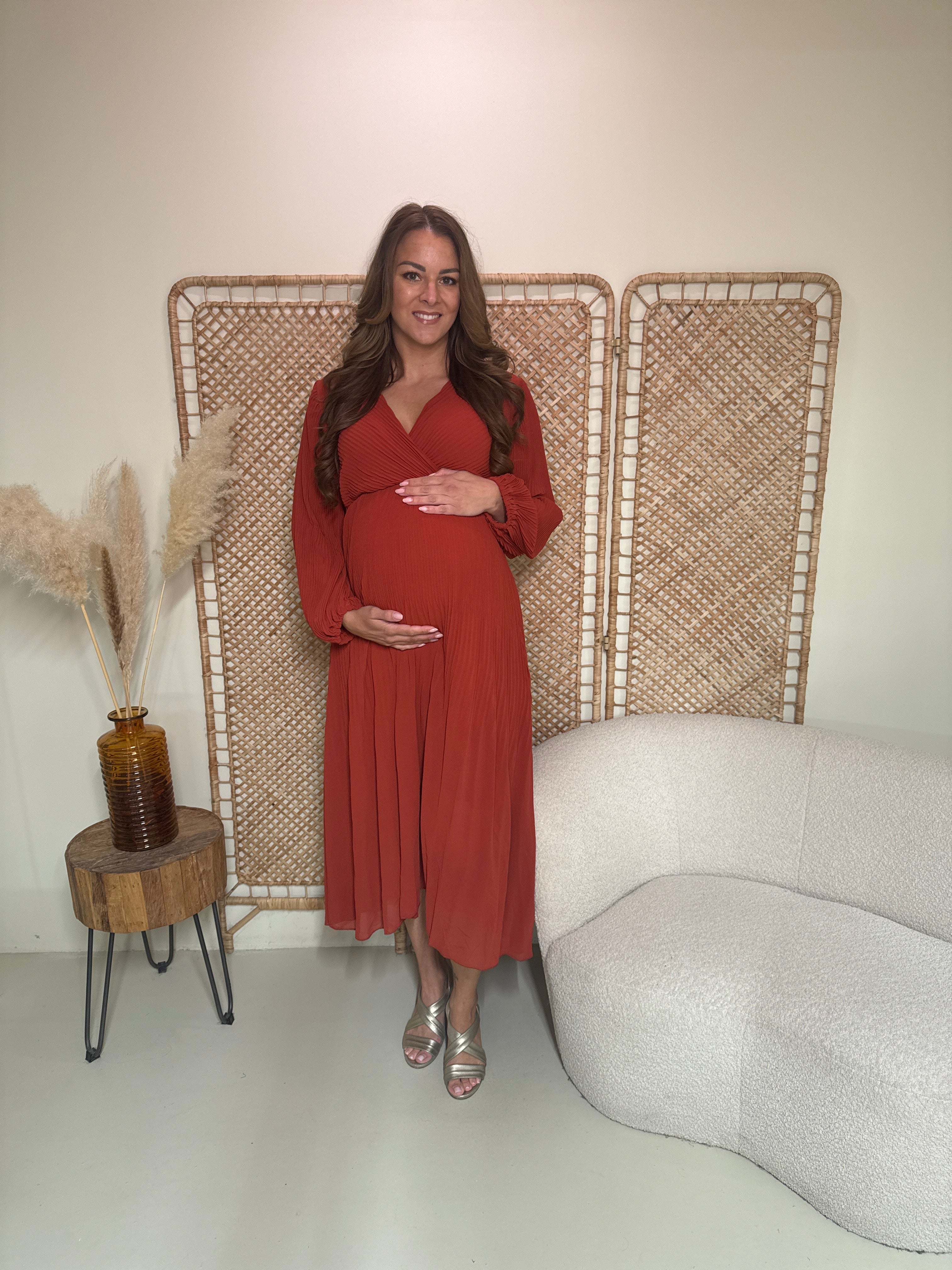 Plissé Jurk Linde Brique