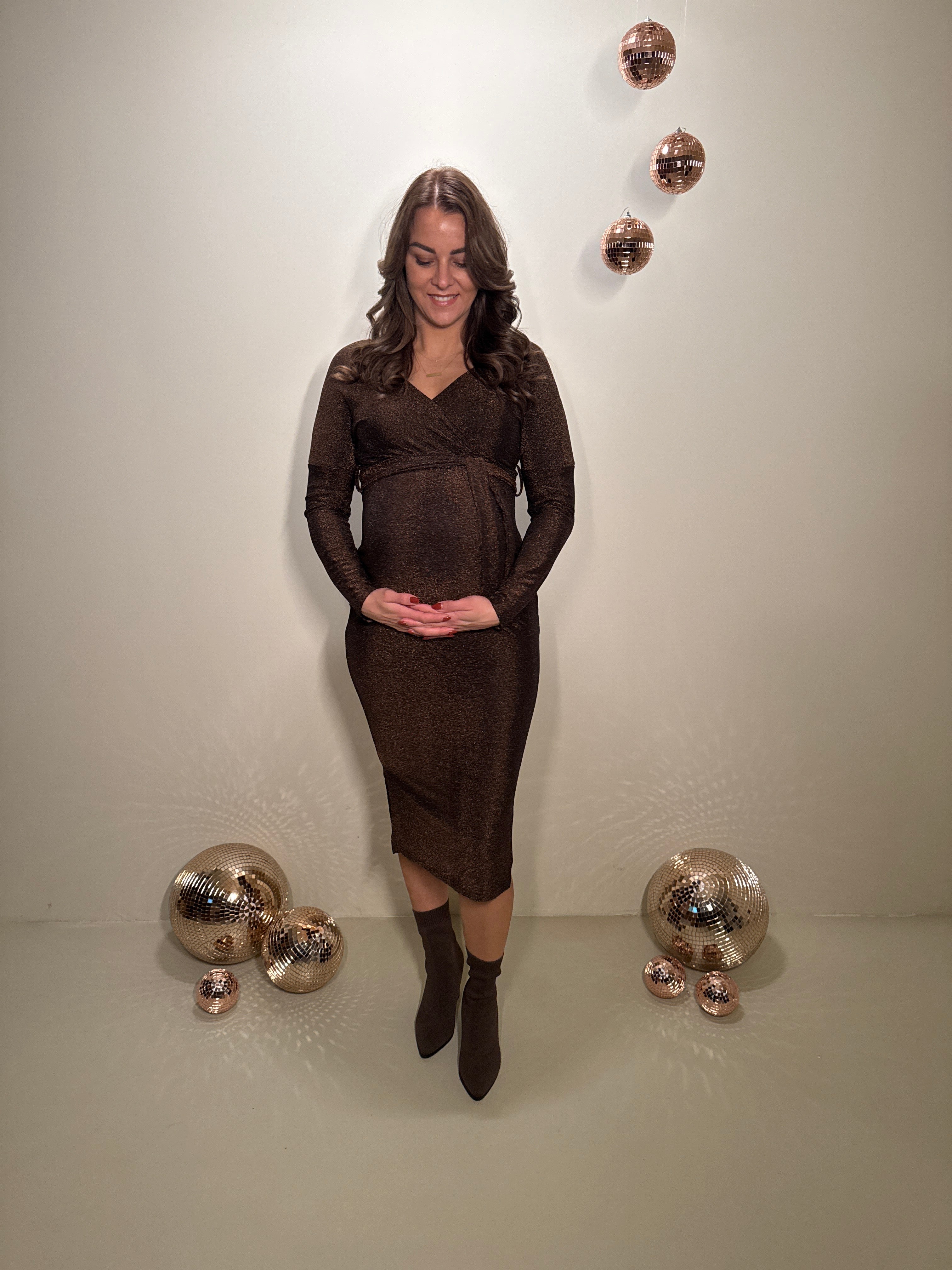 JF Exclusive Elin Glitter Jurk Bruin