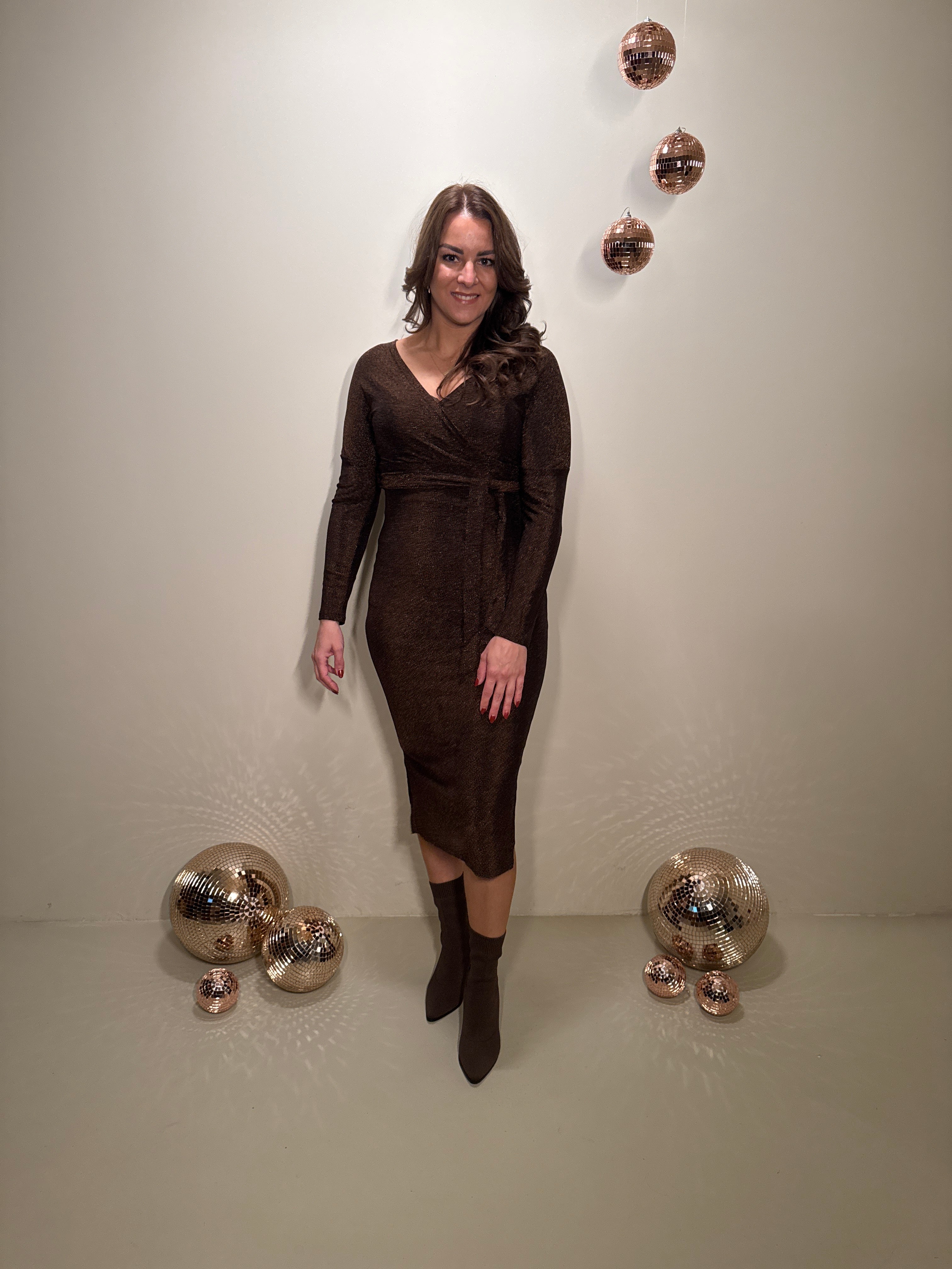 JF Exclusive Elin Glitter Jurk Bruin