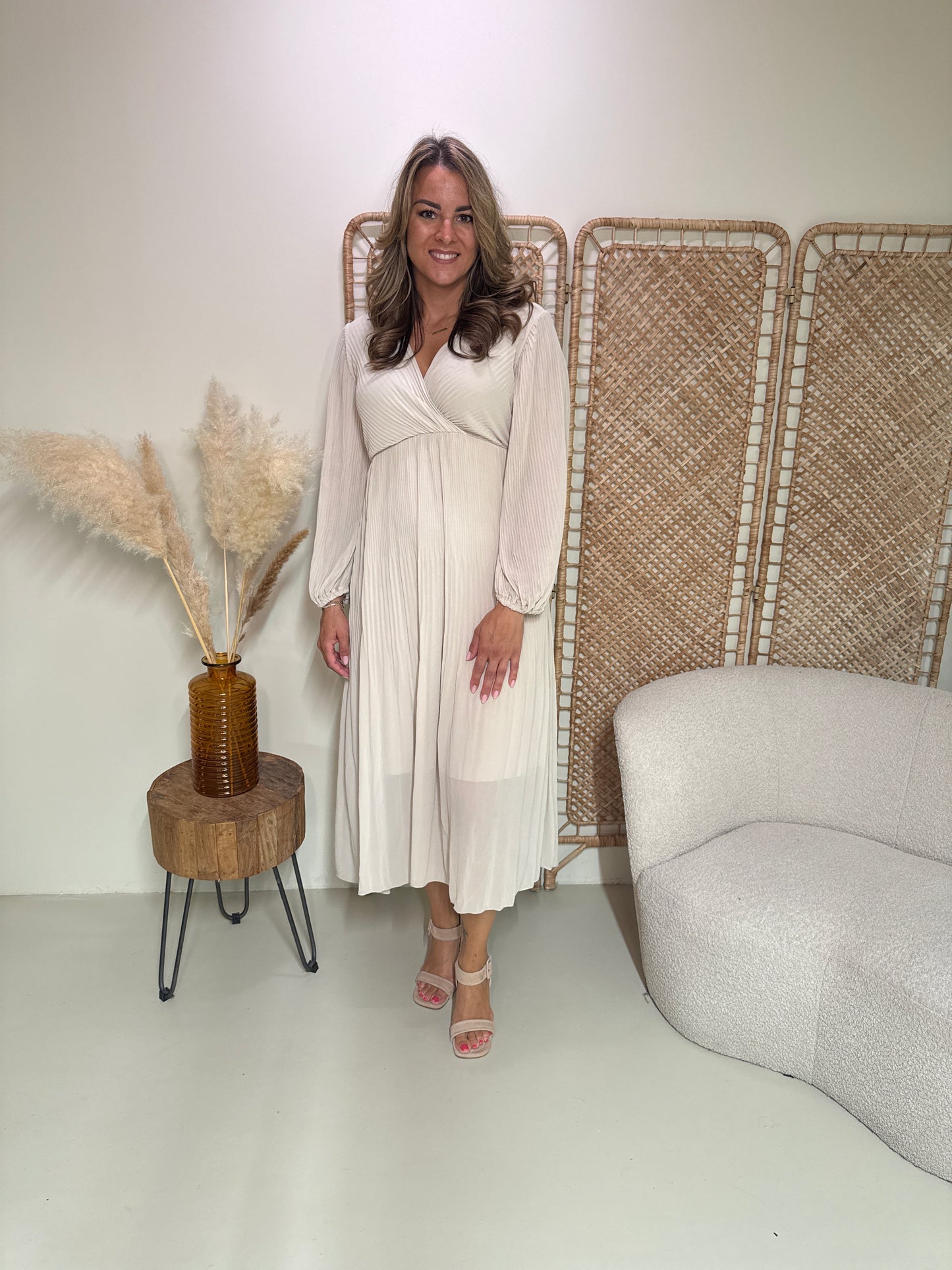 Plissé Jurk Linde Beige