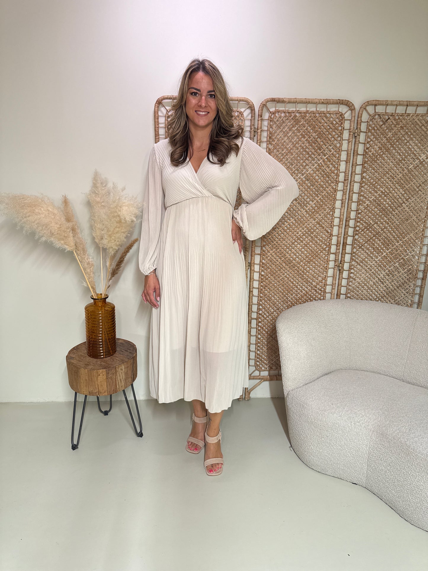Plissé Jurk Linde Beige