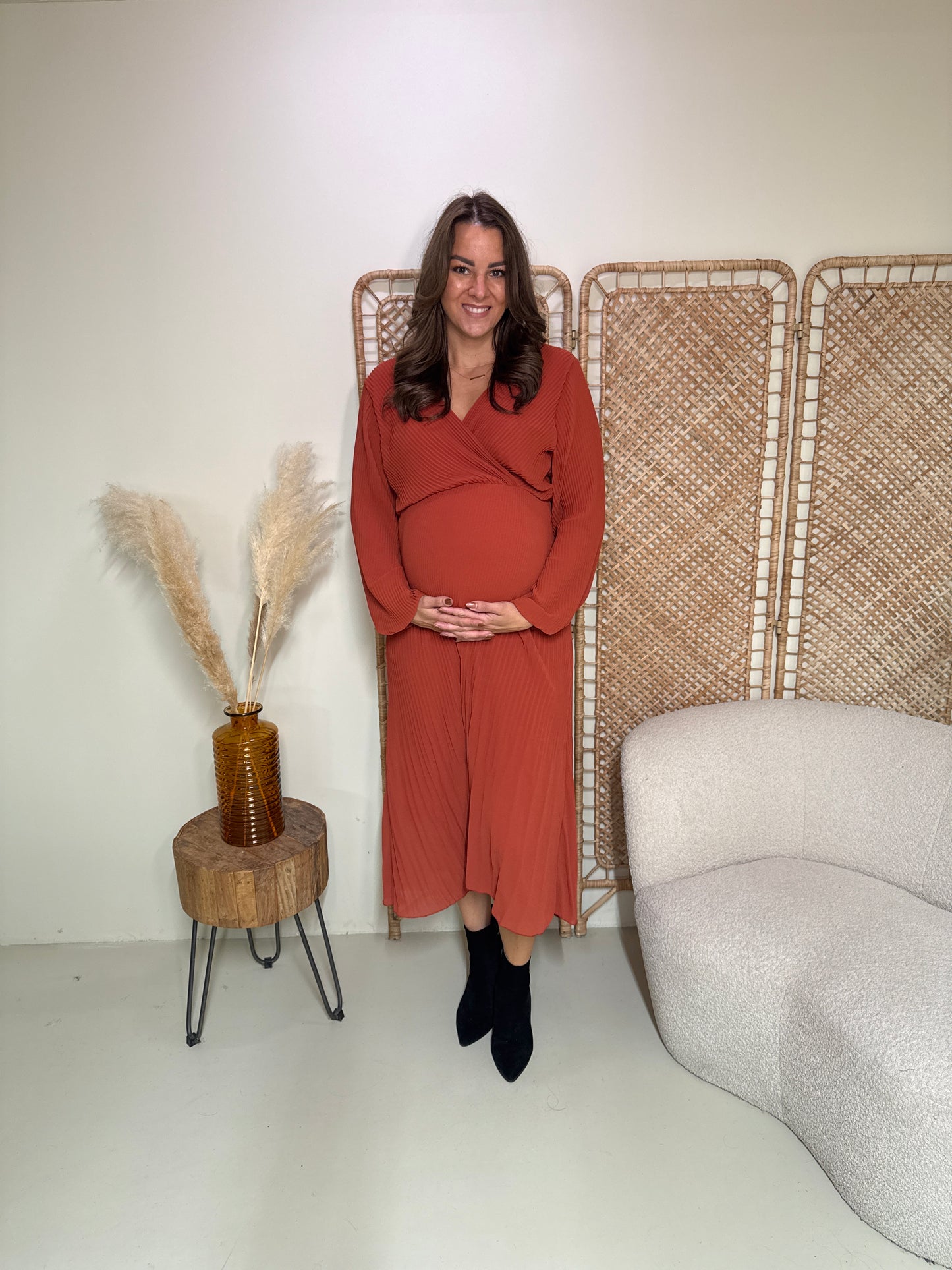 Plissé Jurk Linde Roestbruin