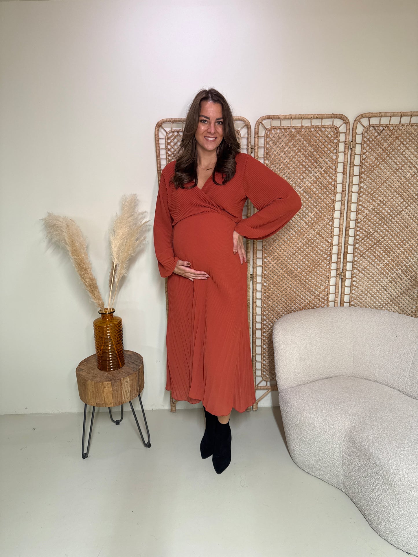 Plissé Jurk Linde Roestbruin