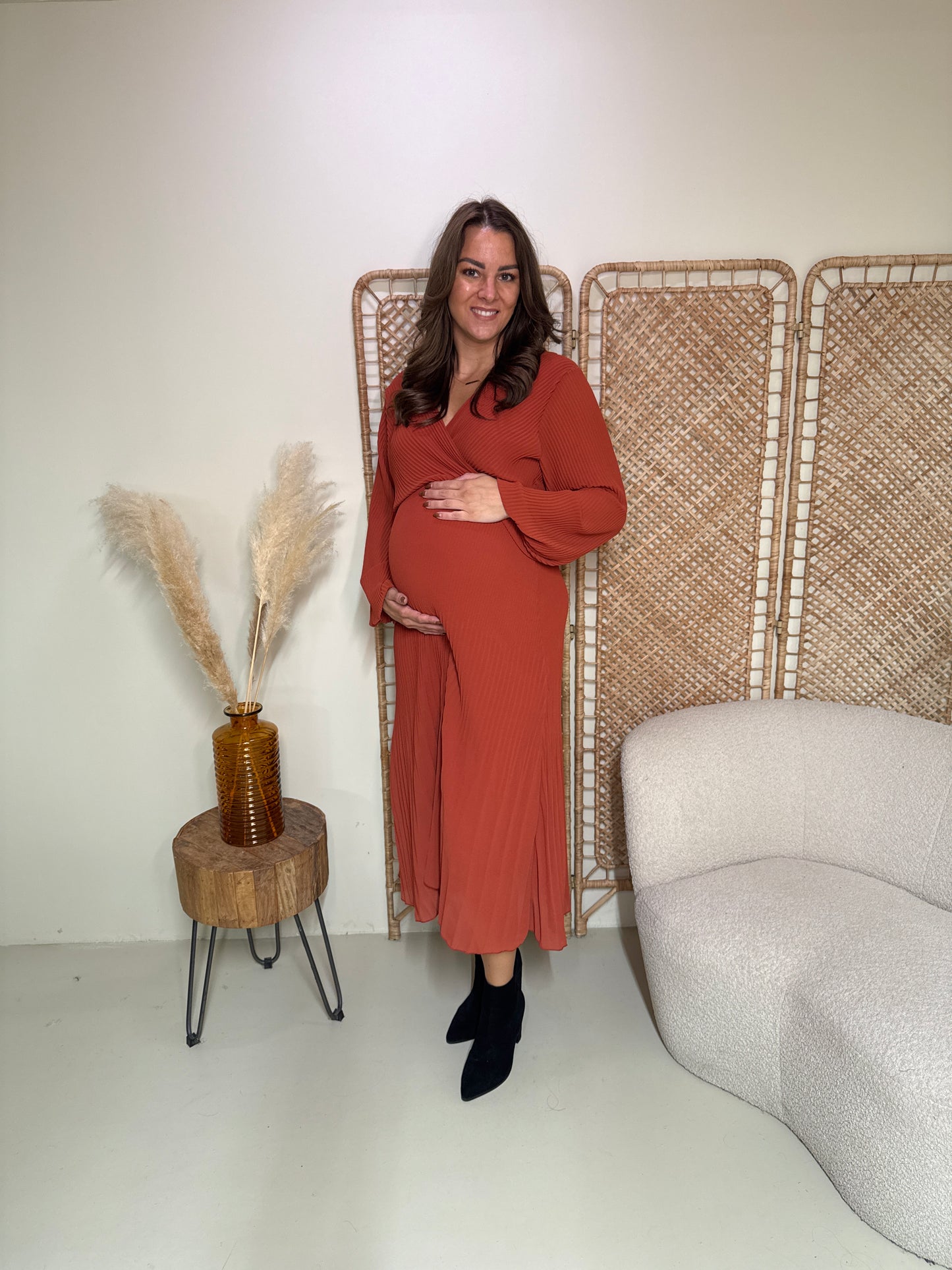 Plissé Jurk Linde Roestbruin