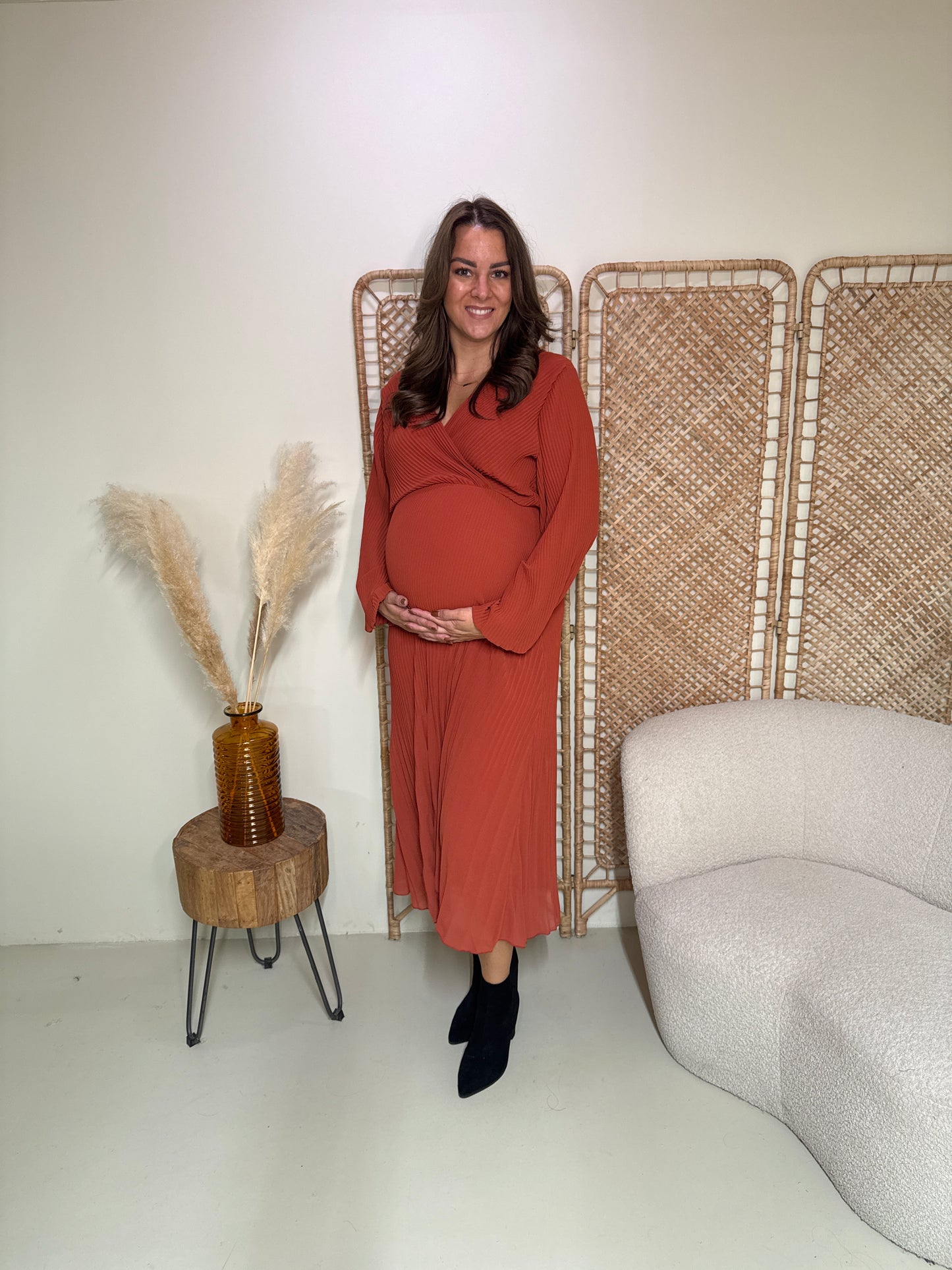 Plissé Jurk Linde Roestbruin