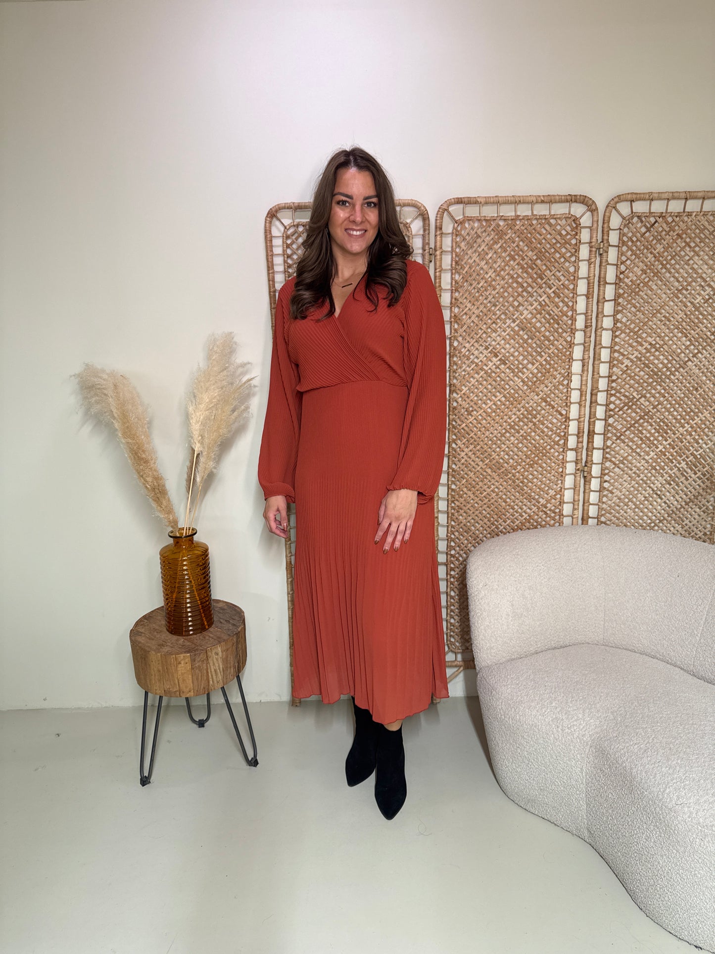 Plissé Jurk Linde Roestbruin