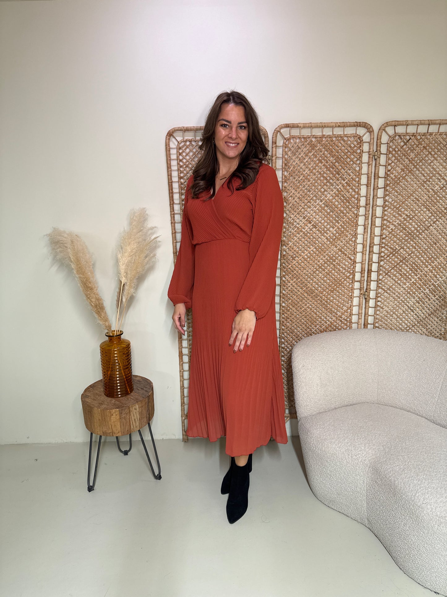 Plissé Jurk Linde Roestbruin