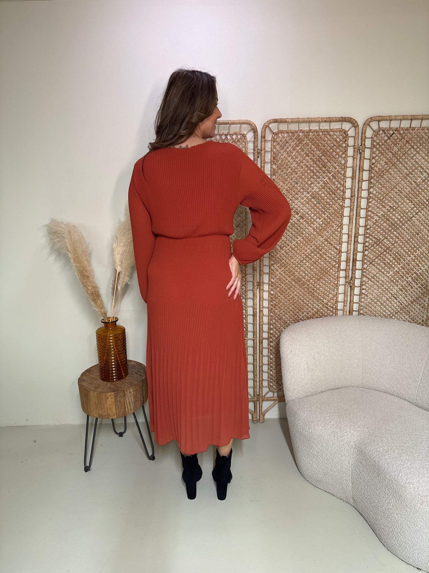 Plissé Jurk Linde Roestbruin