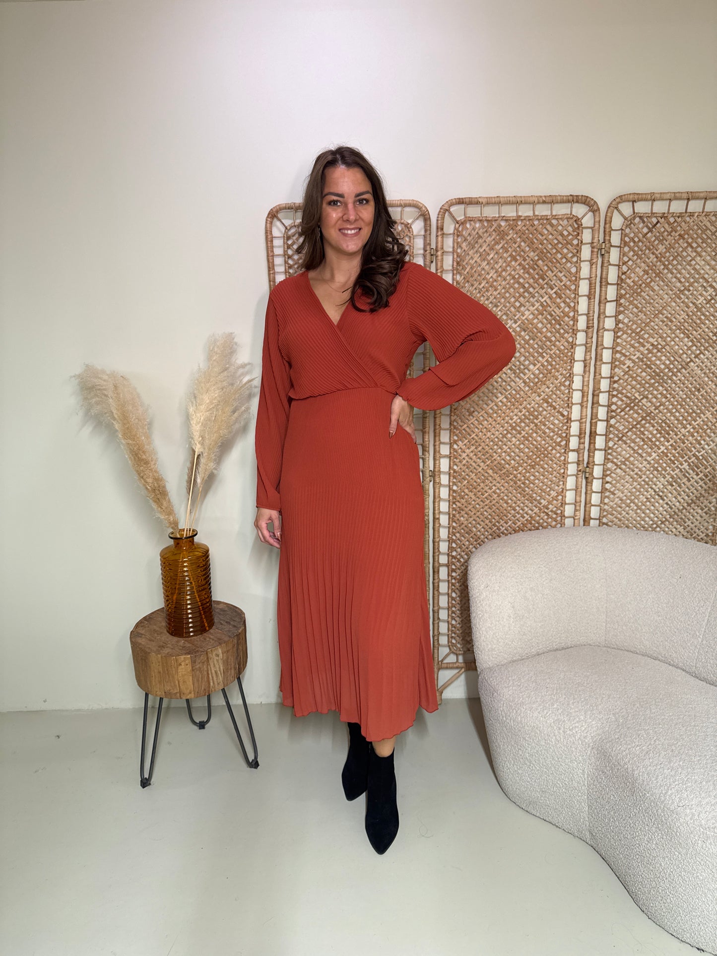 Plissé Jurk Linde Roestbruin