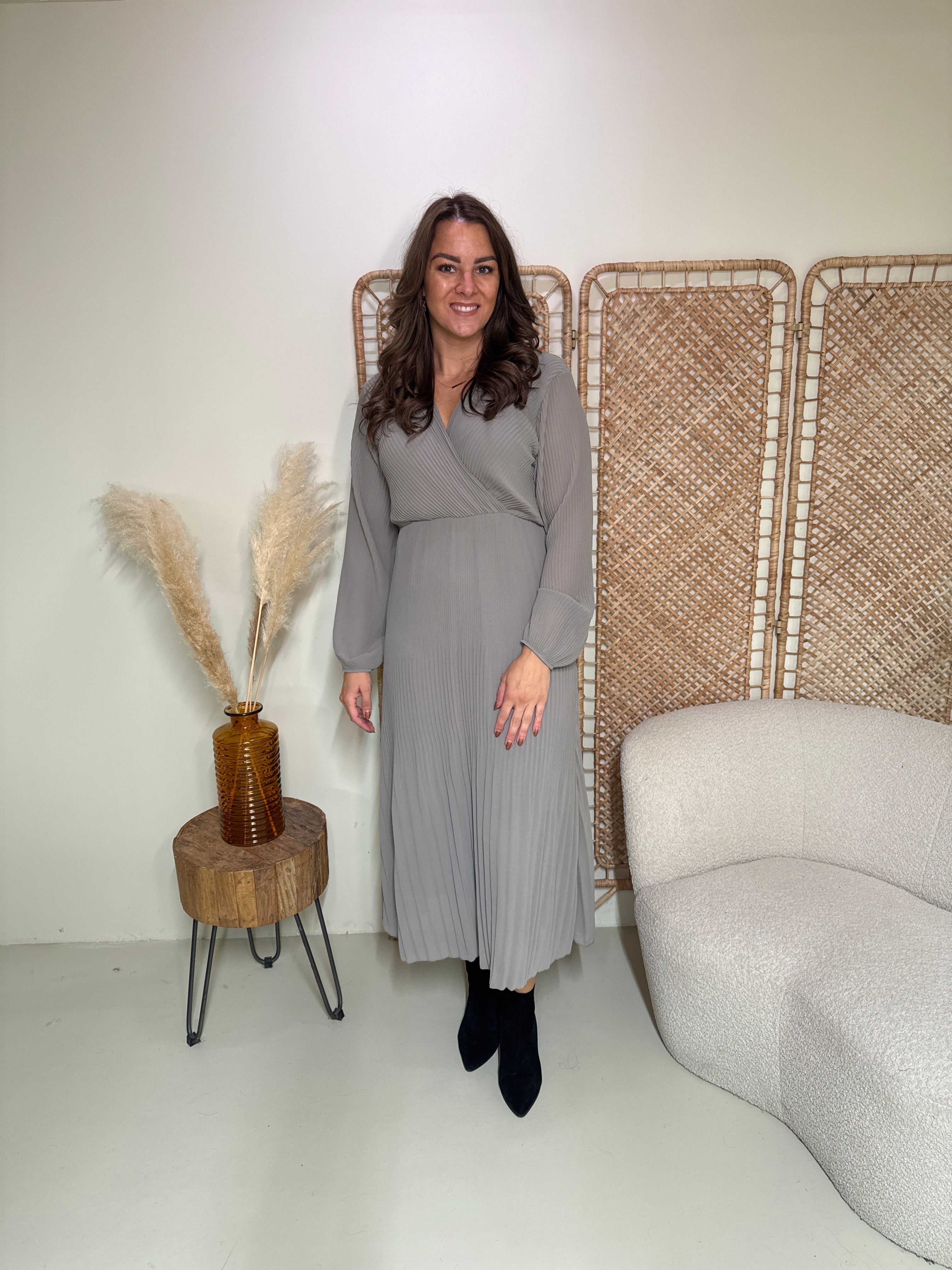 Plissé Jurk Linde Taupe