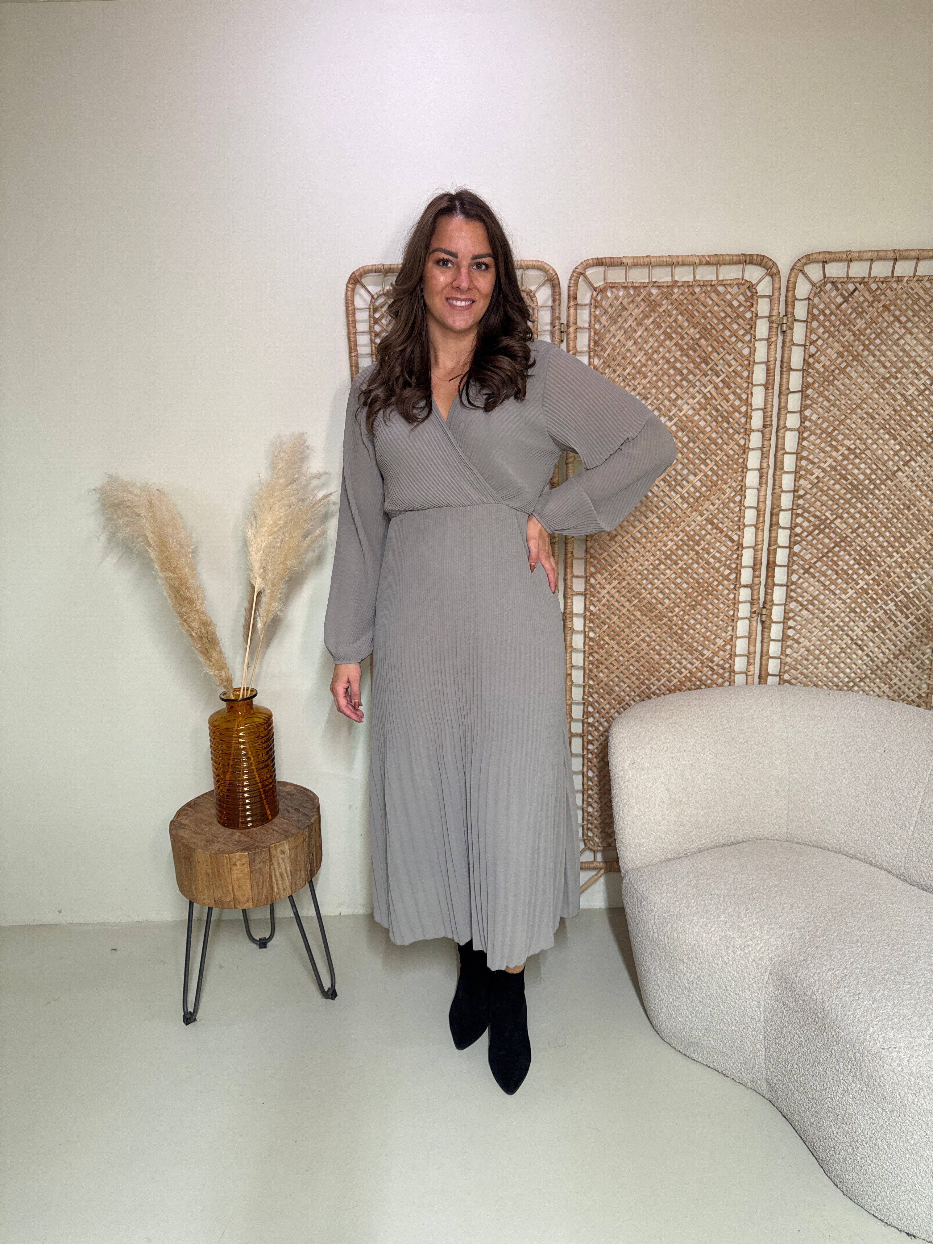 Plissé Jurk Linde Taupe