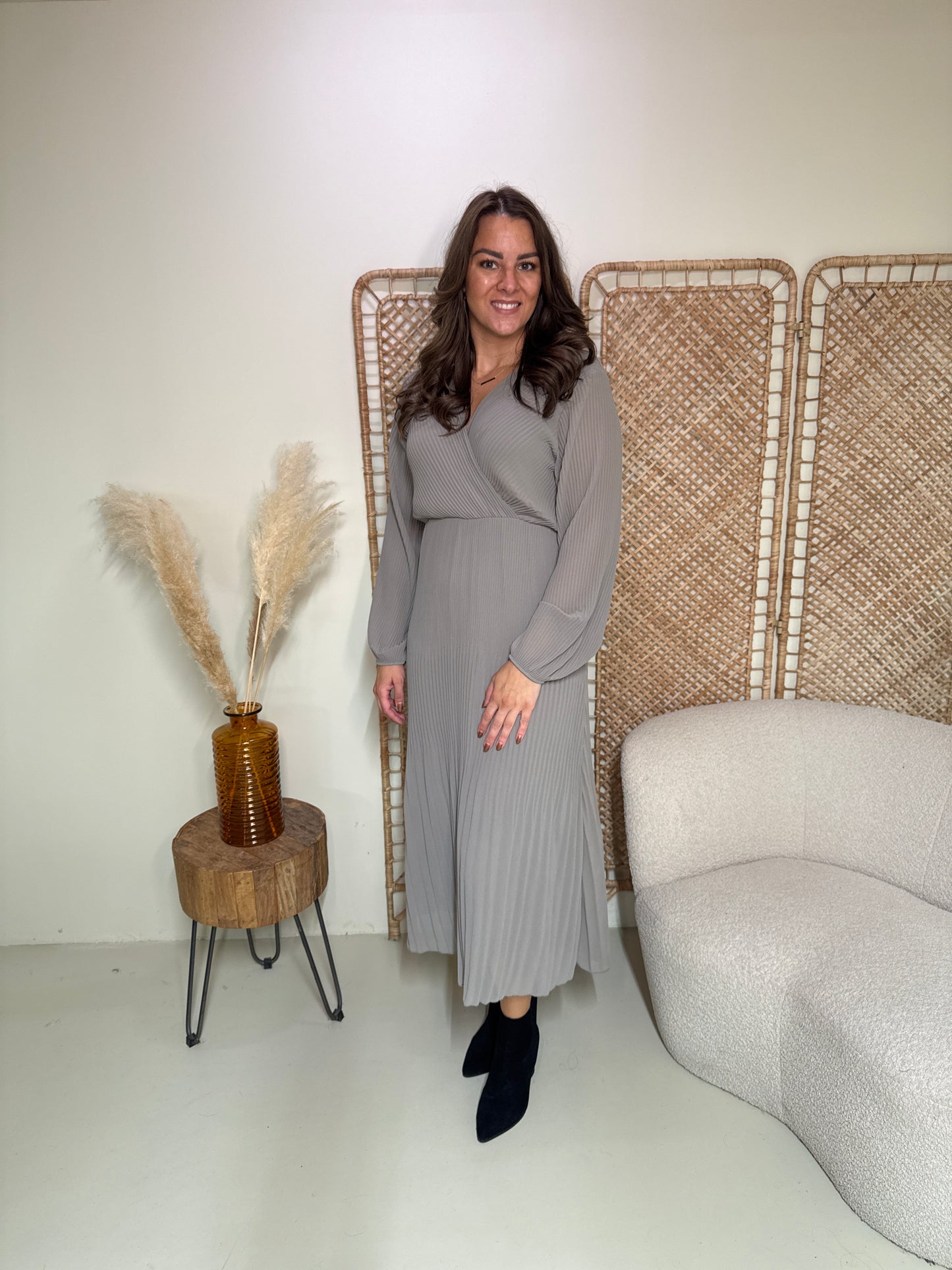 Plissé Jurk Linde Taupe