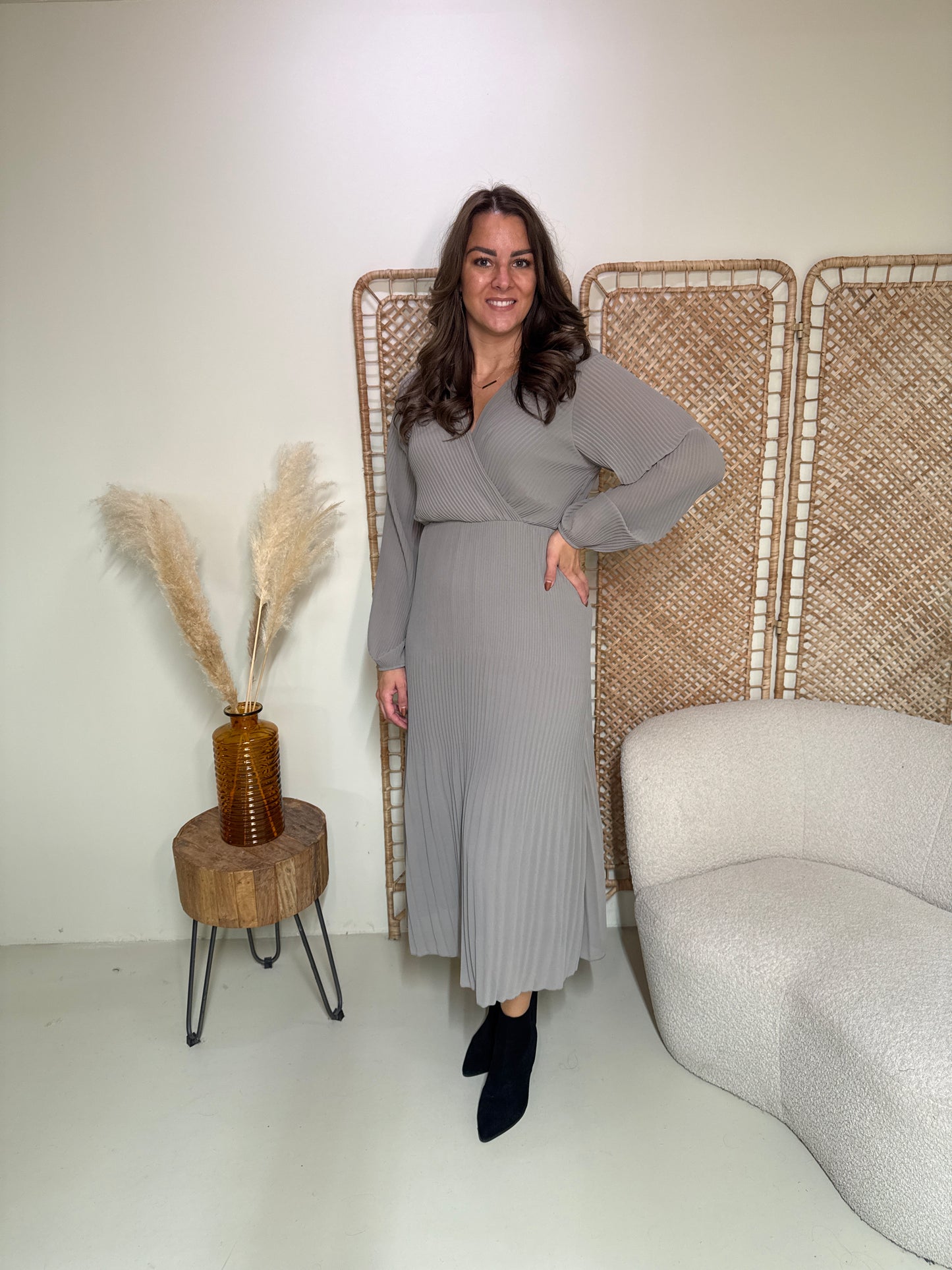 Plissé Jurk Linde Taupe