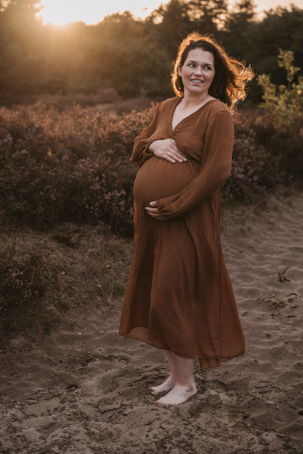 Plissé Jurk Linde Cognac