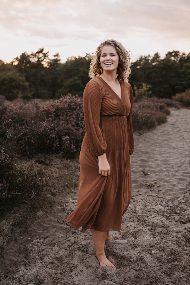 Plissé Jurk Linde Cognac