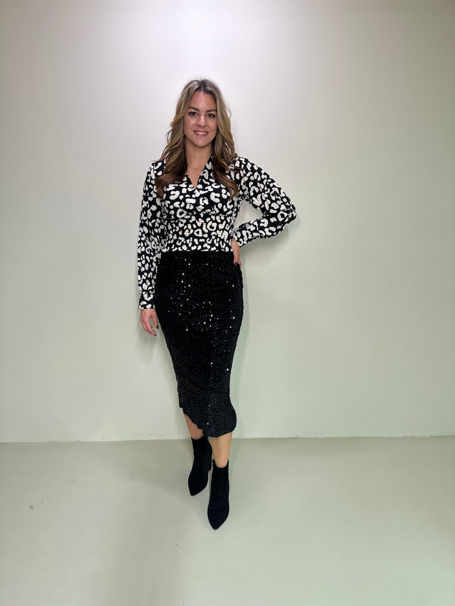 Satin Top Elle Zwart/Wit