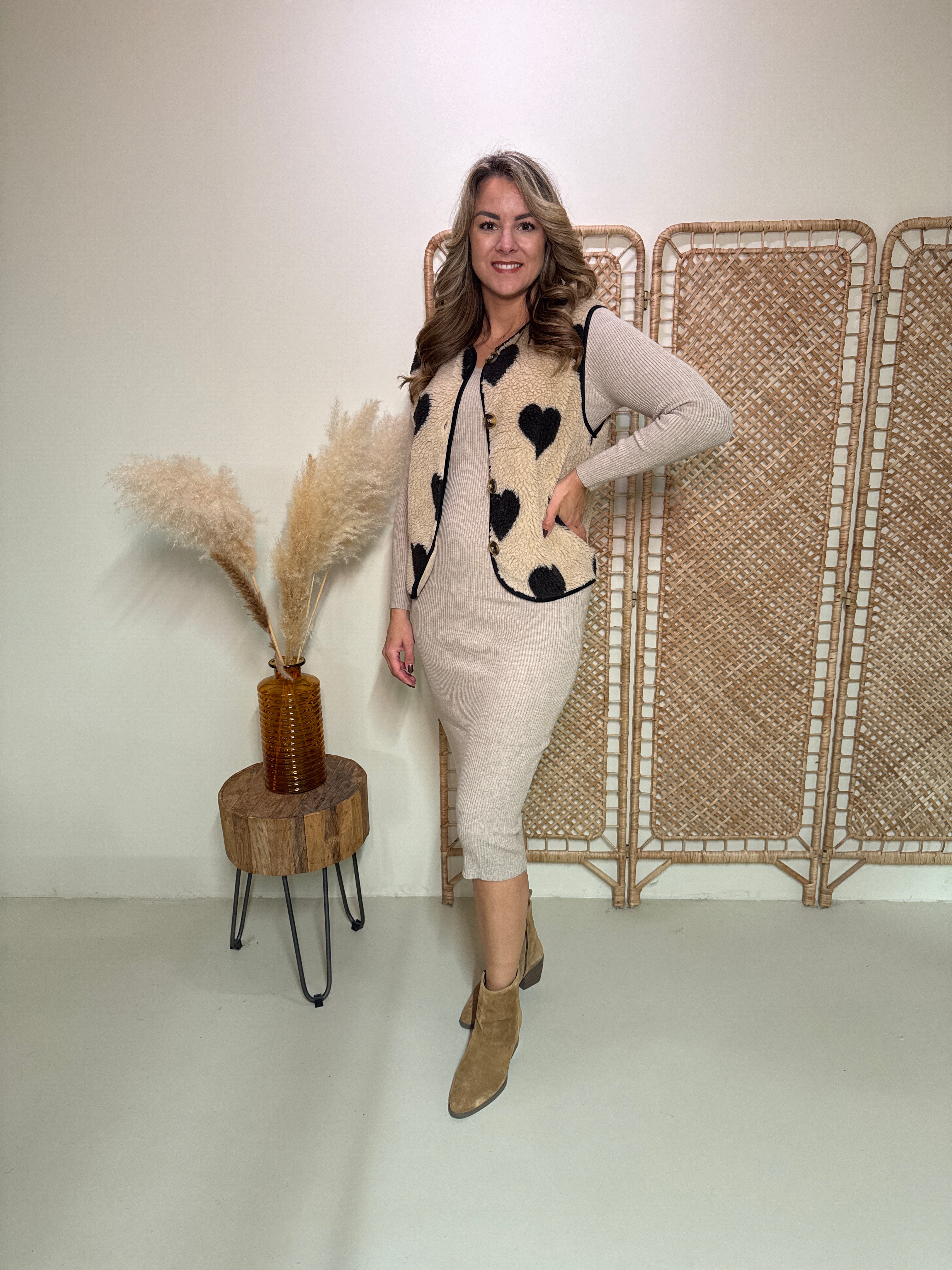 Teddy Heart Gilet Zwart