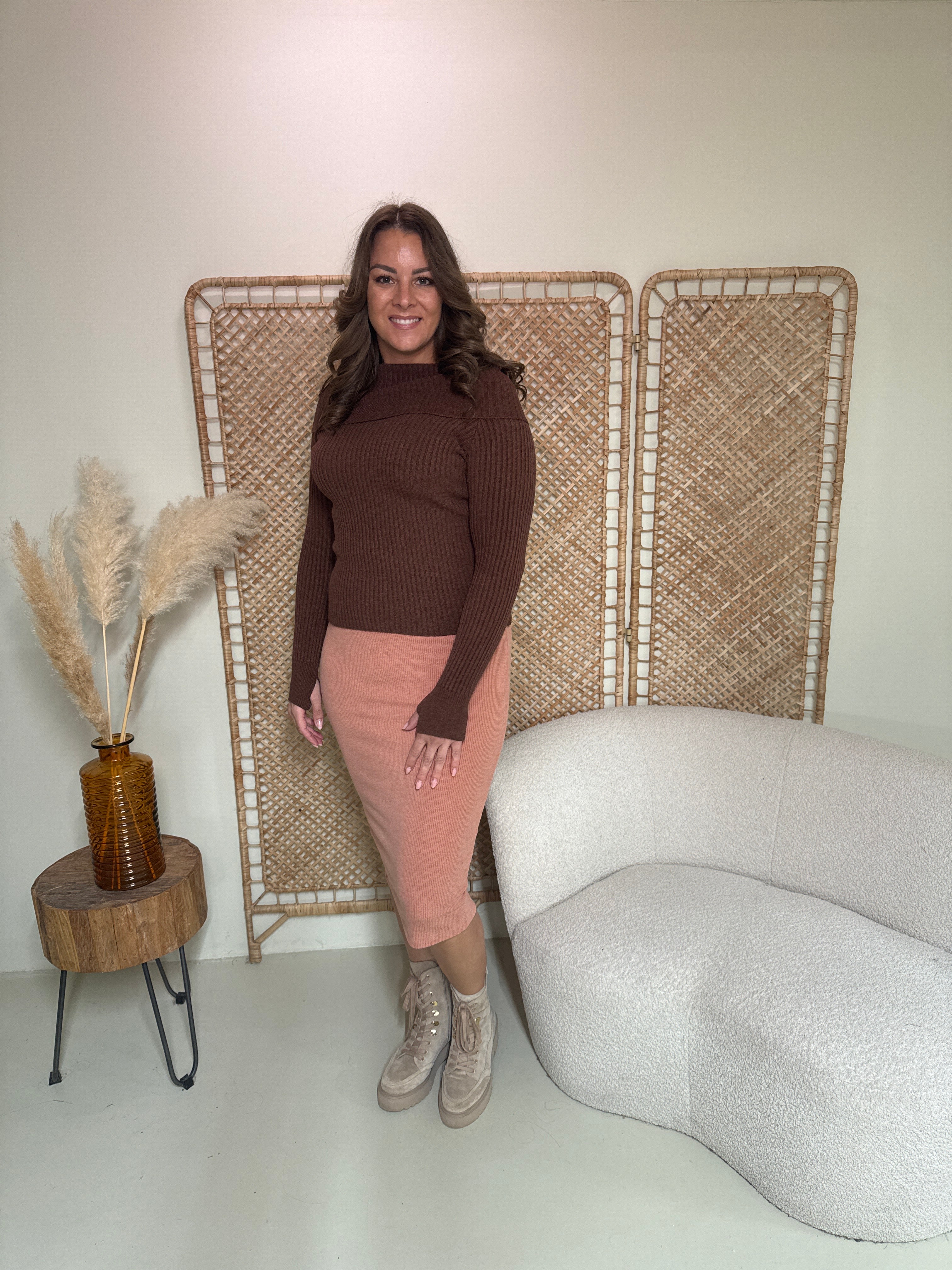 Pullover schulterfrei Braun
