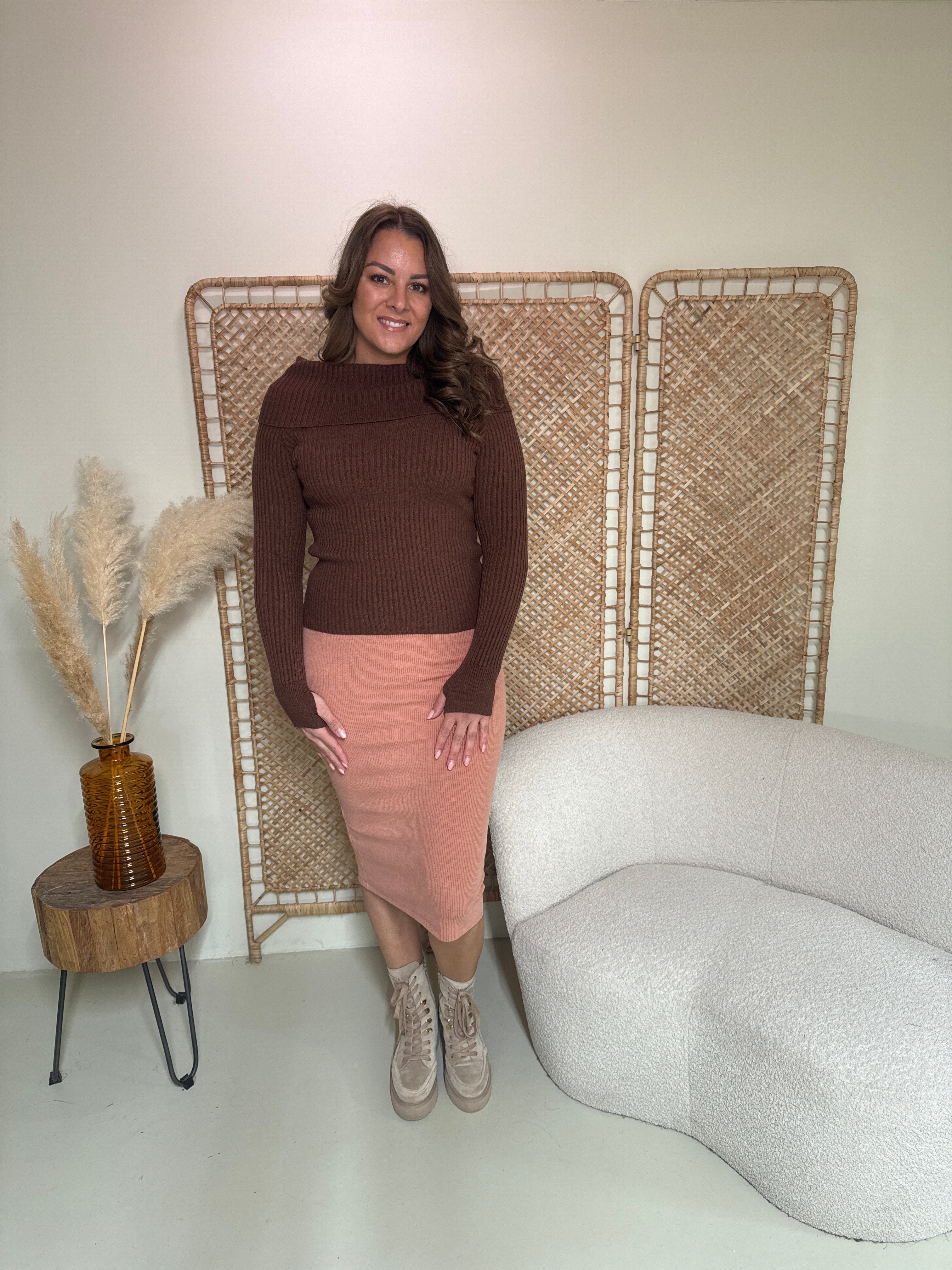 Pullover schulterfrei Braun