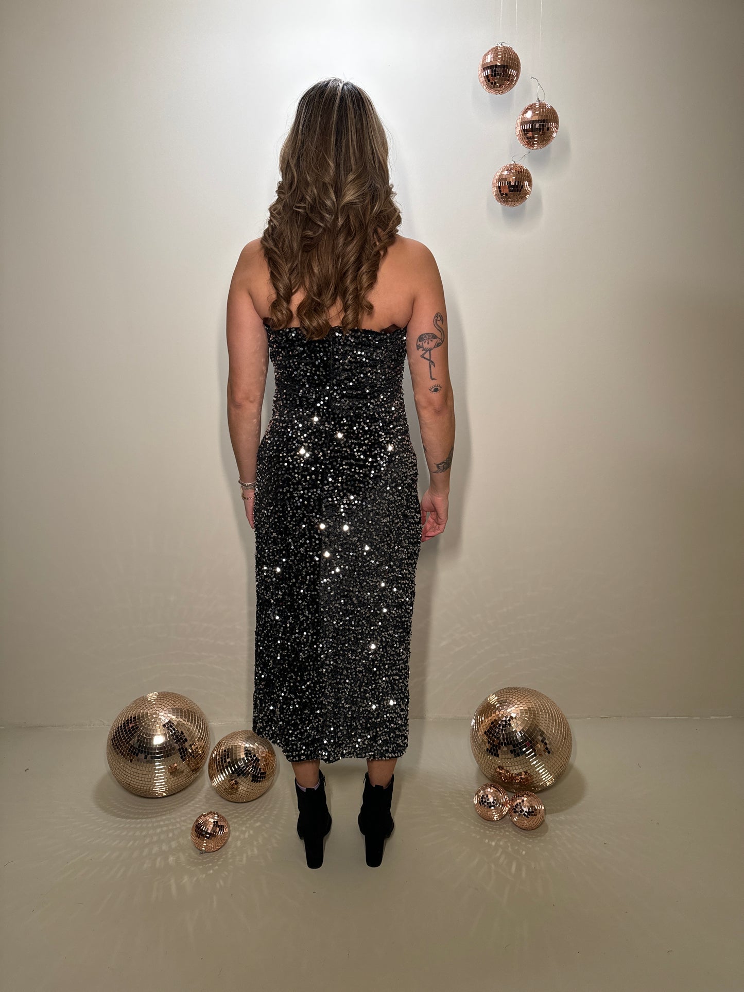 Strapless Pailletten Jurk Zilver