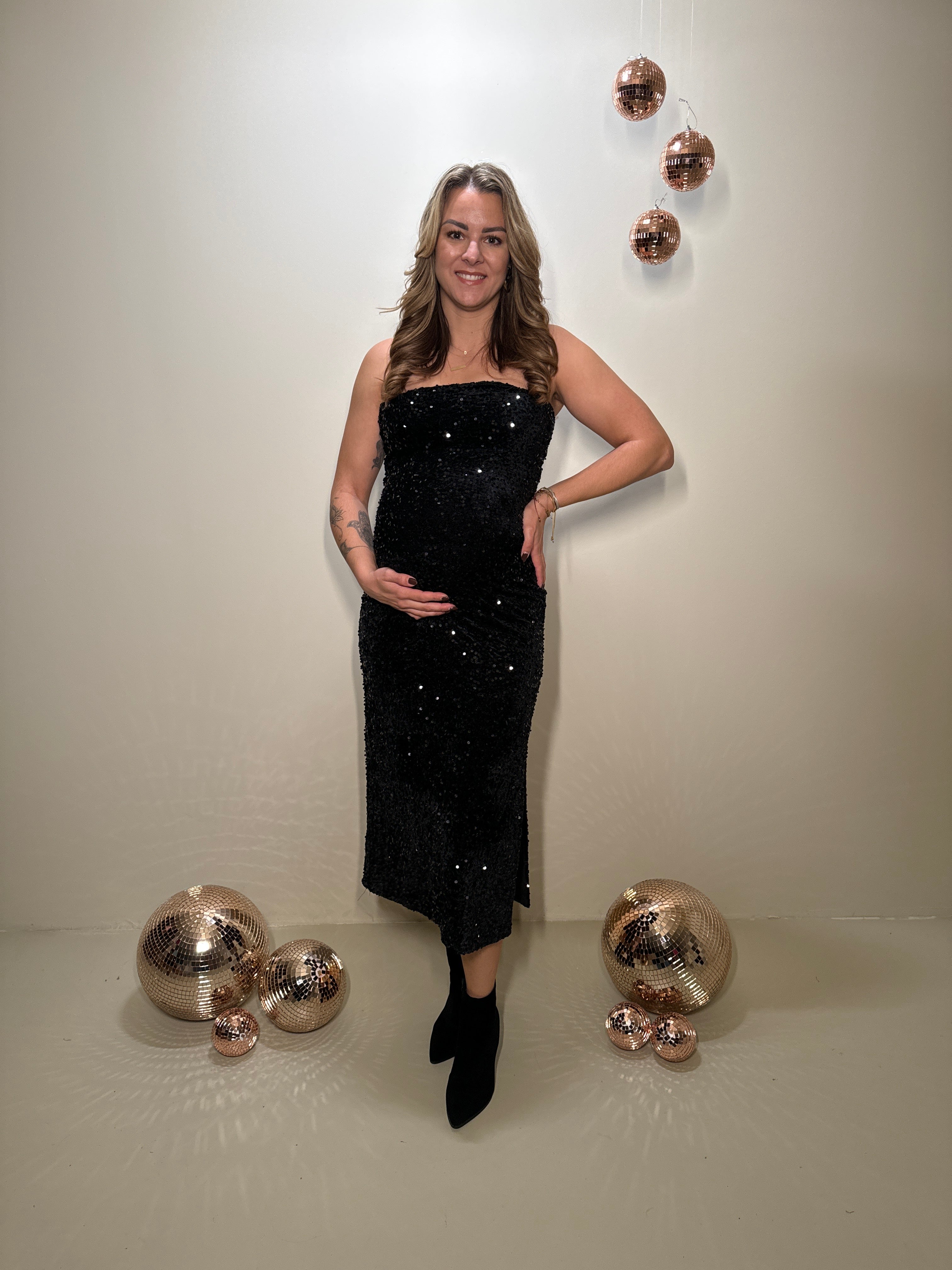 Strapless Pailletten Jurk Zwart