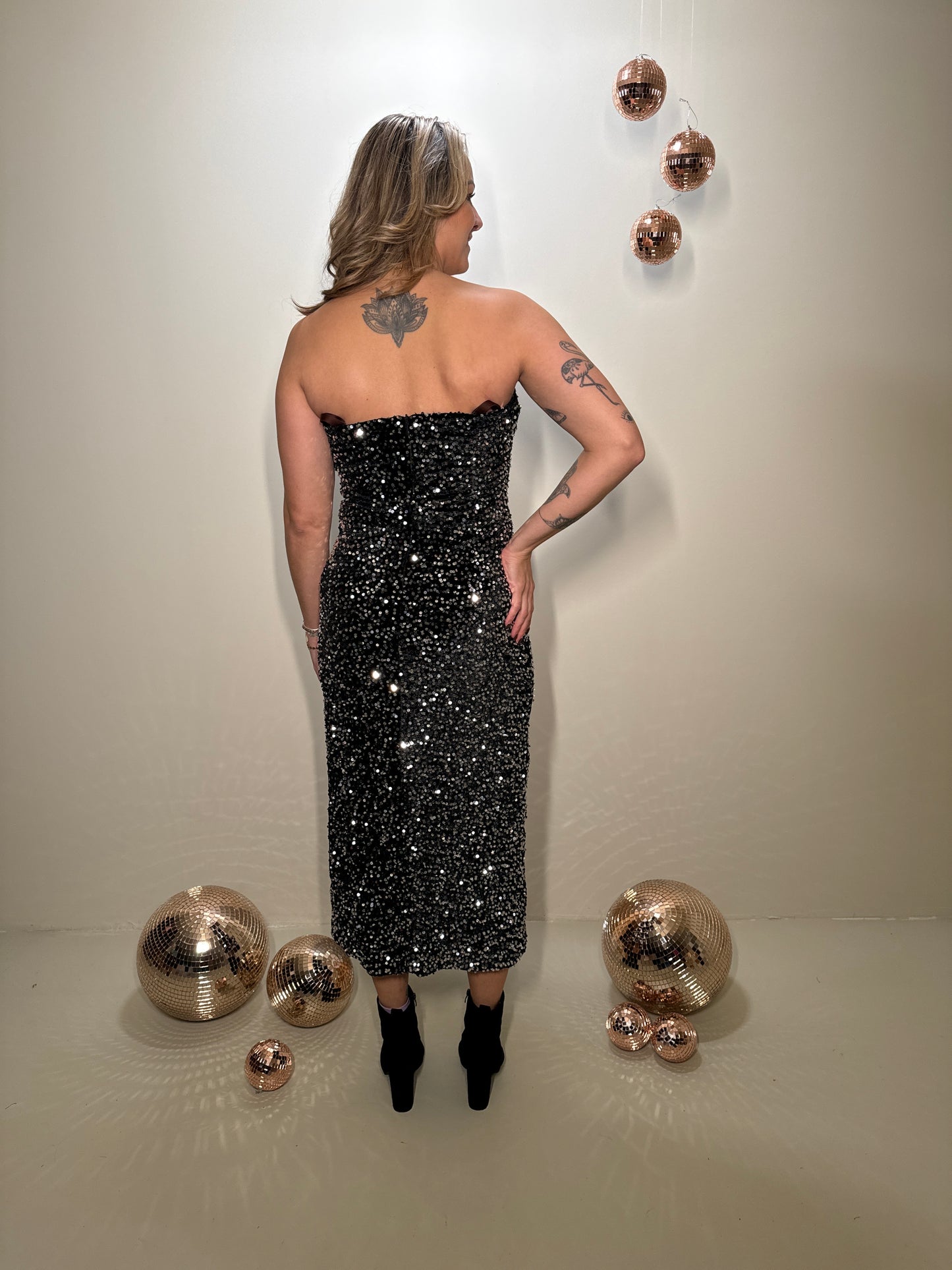 Strapless Pailletten Jurk Zilver