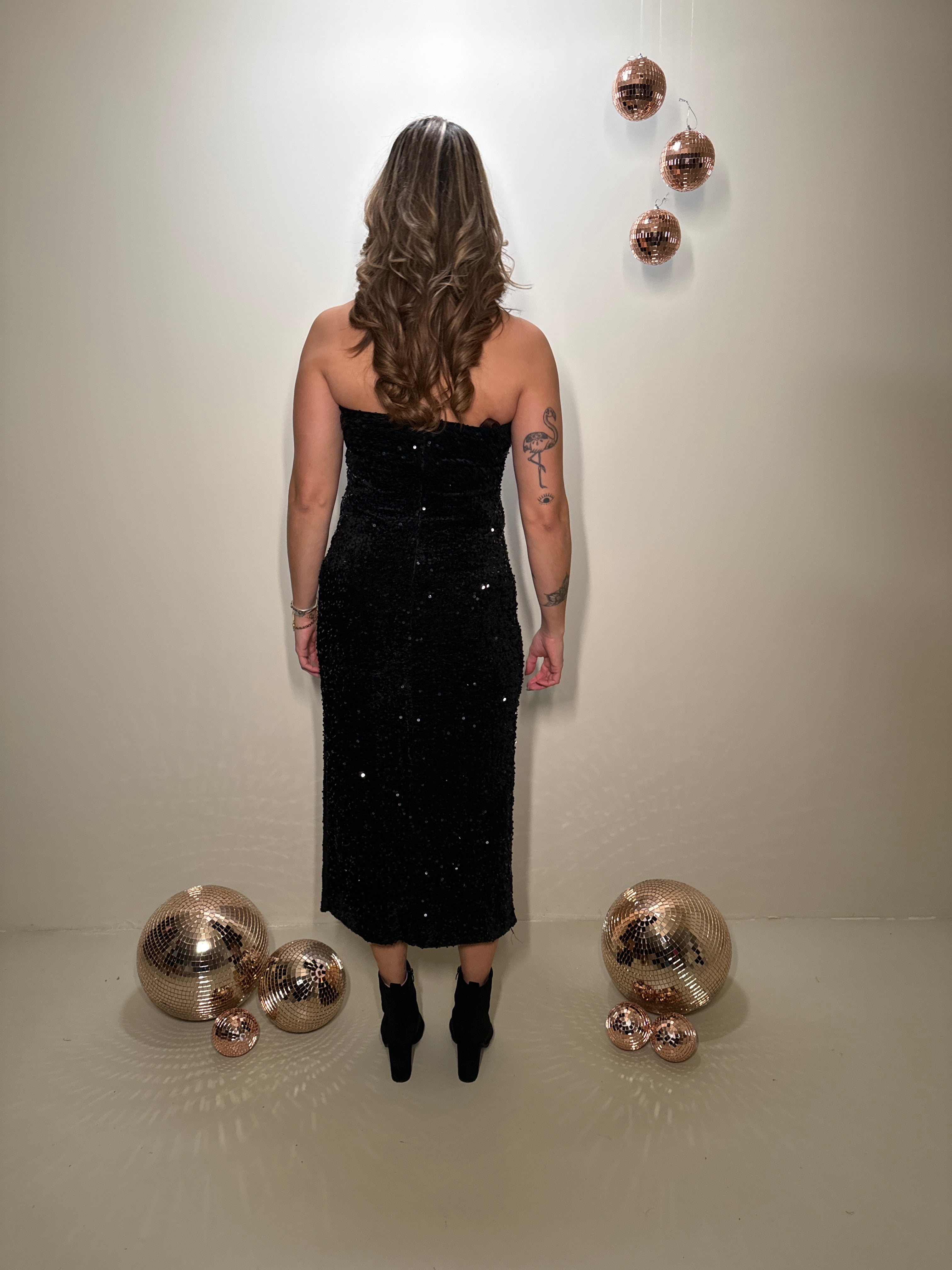 Strapless Pailletten Jurk Zwart