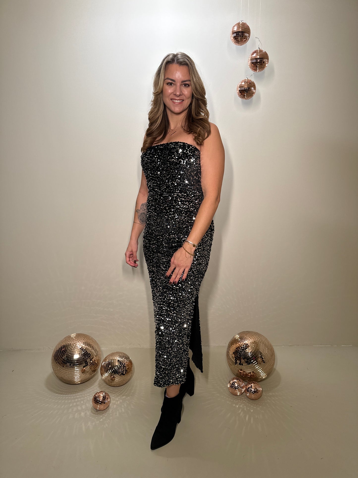 Strapless Pailletten Jurk Zilver