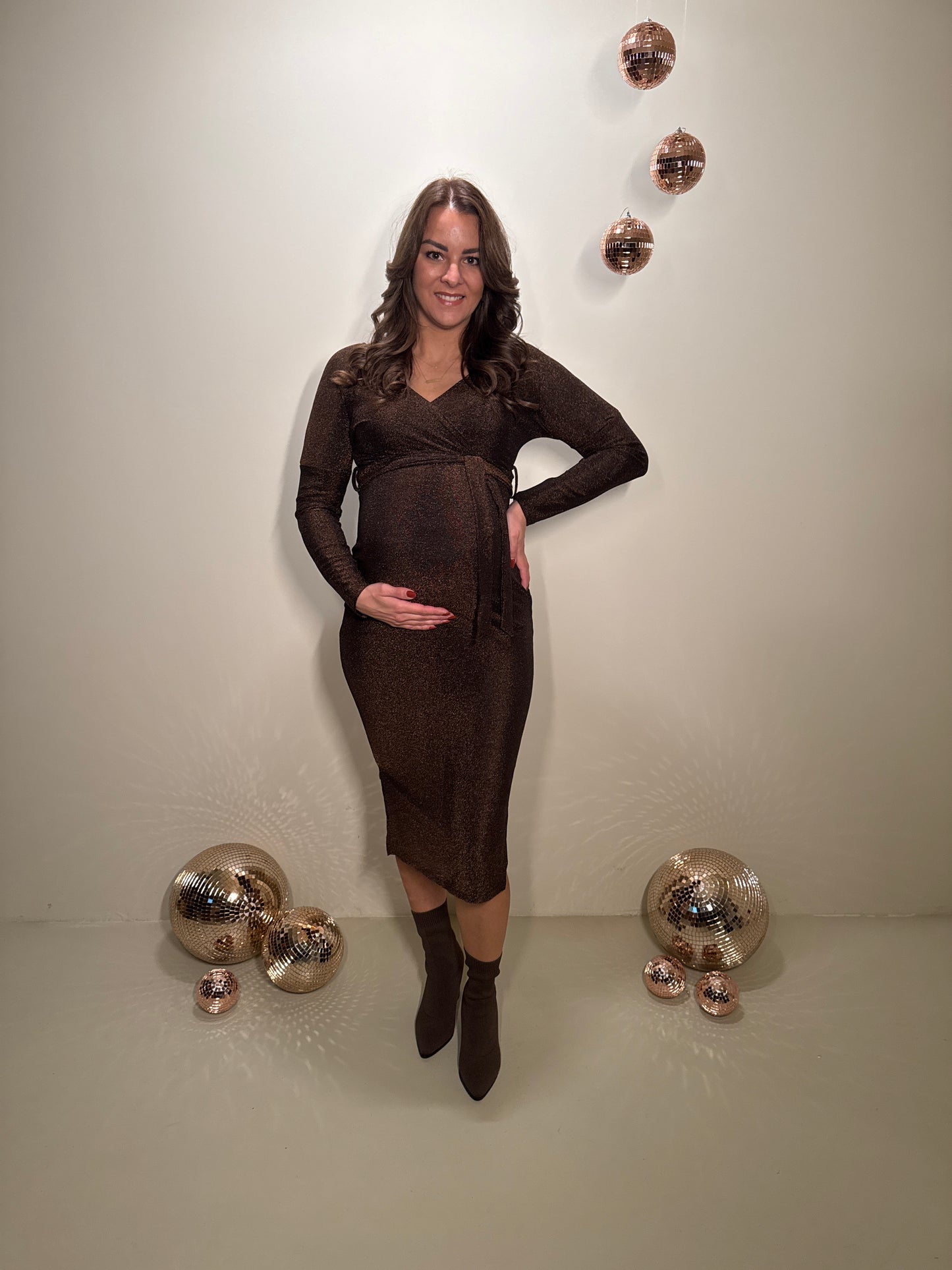 JF Exclusive Elin Glitter Jurk Bruin