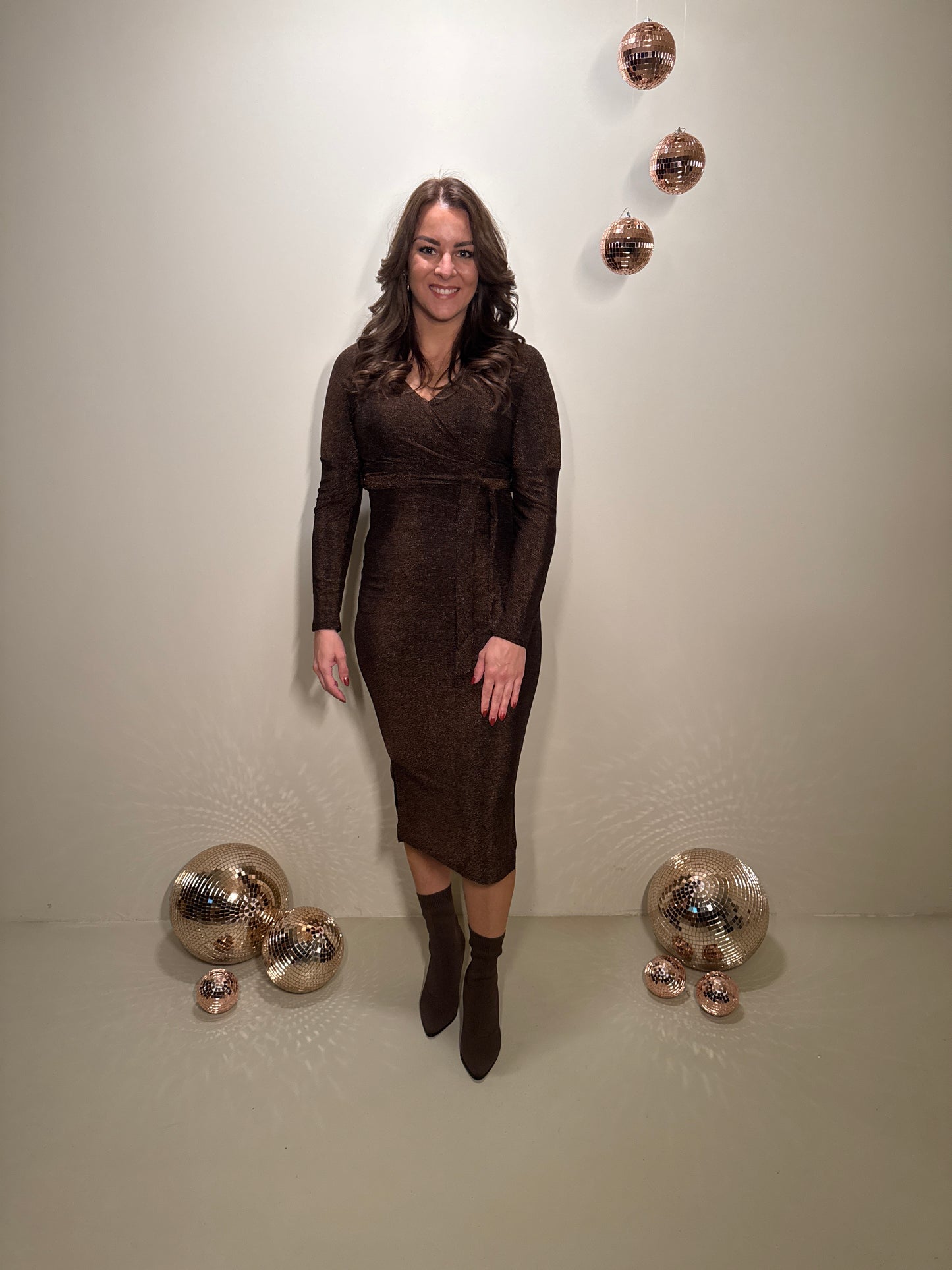 JF Exclusive Elin Glitter Jurk Bruin