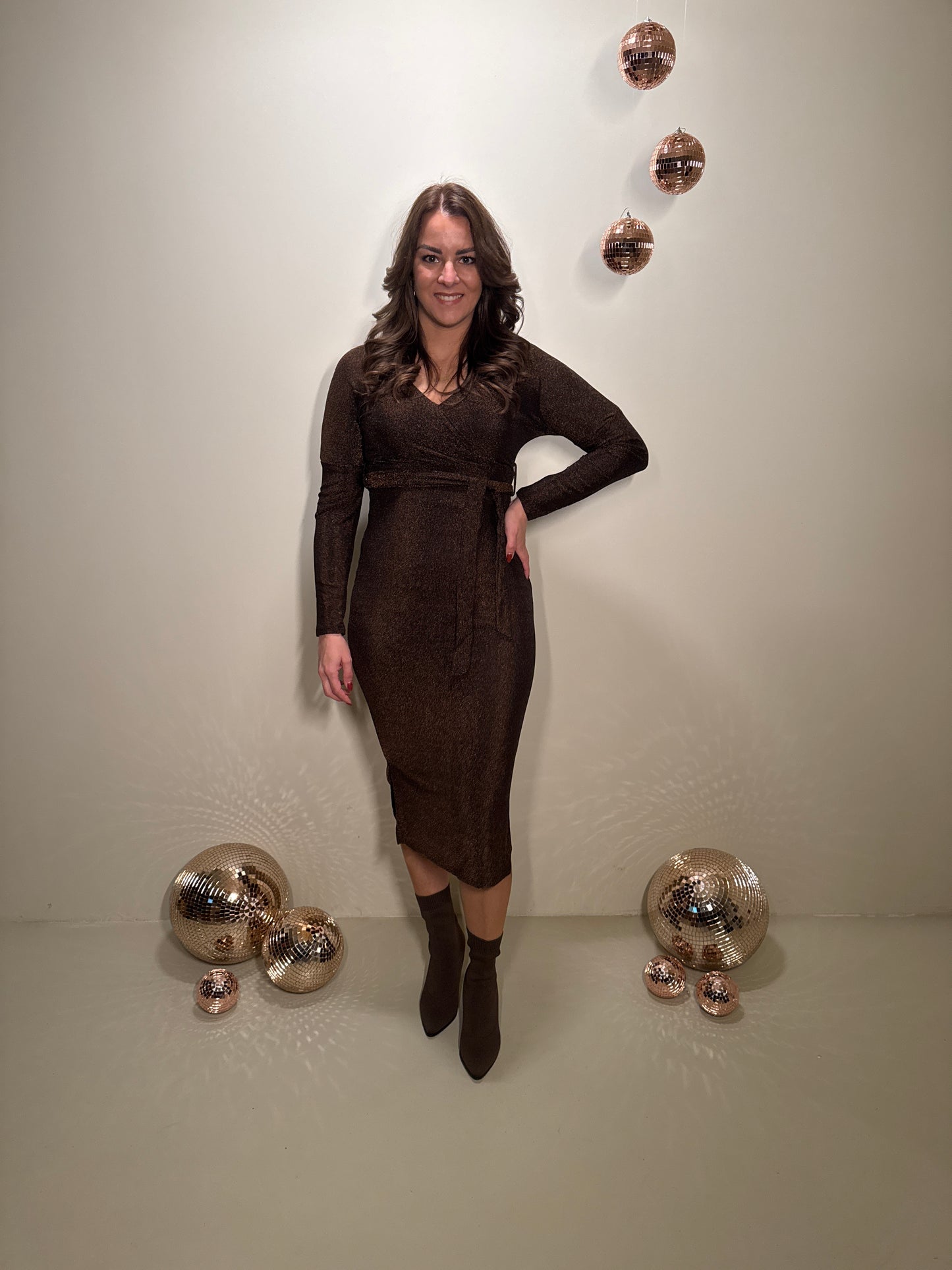 JF Exclusive Elin Glitter Jurk Bruin