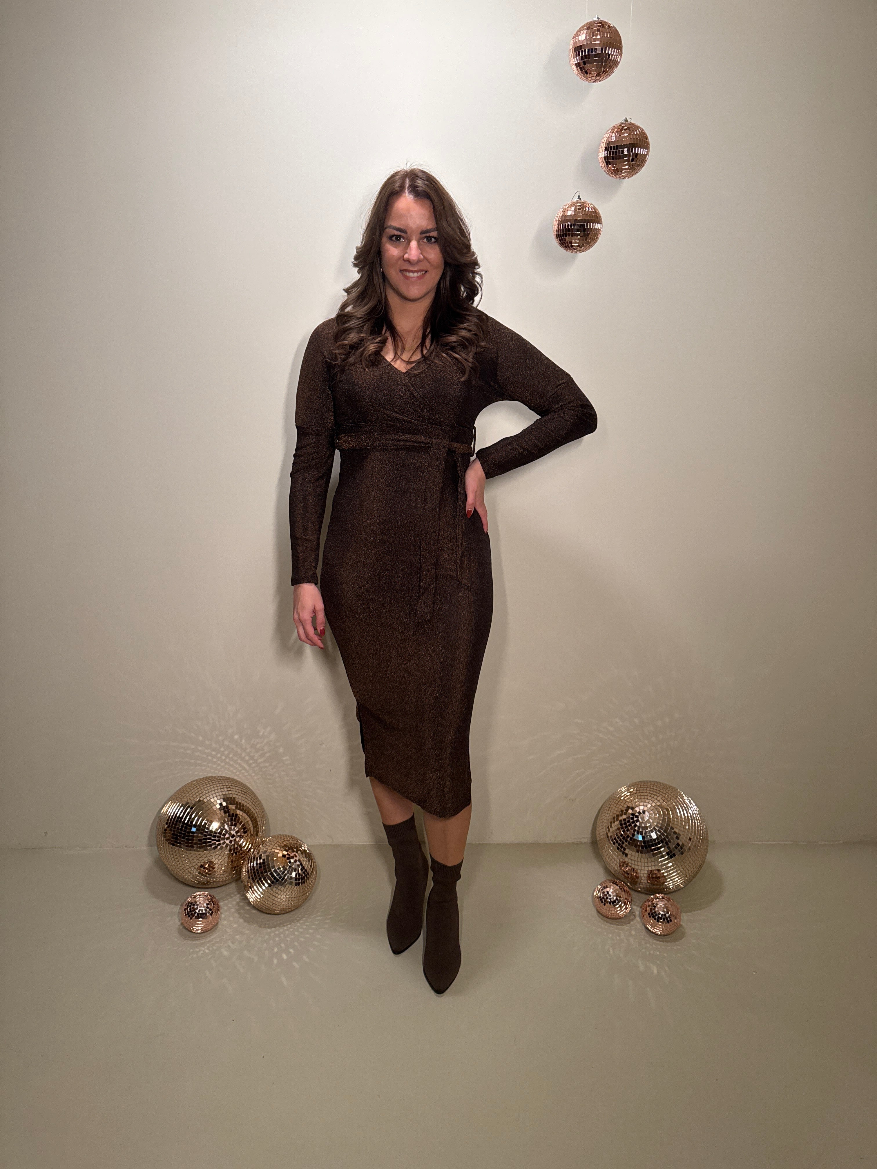 JF Exclusive Elin Glitter Jurk Bruin