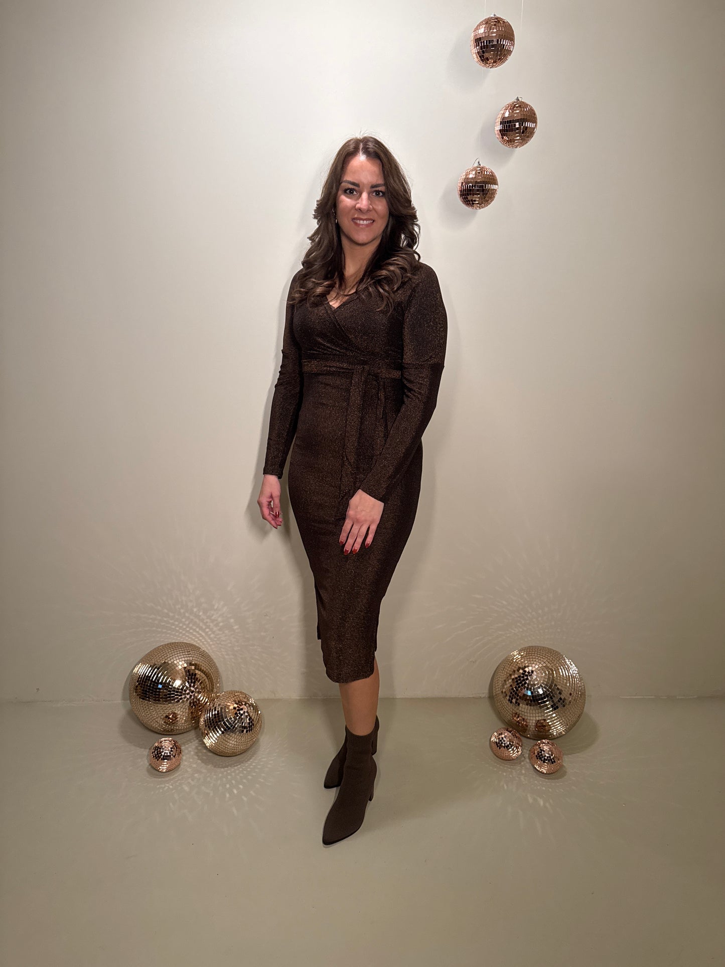 JF Exclusive Elin Glitter Jurk Bruin