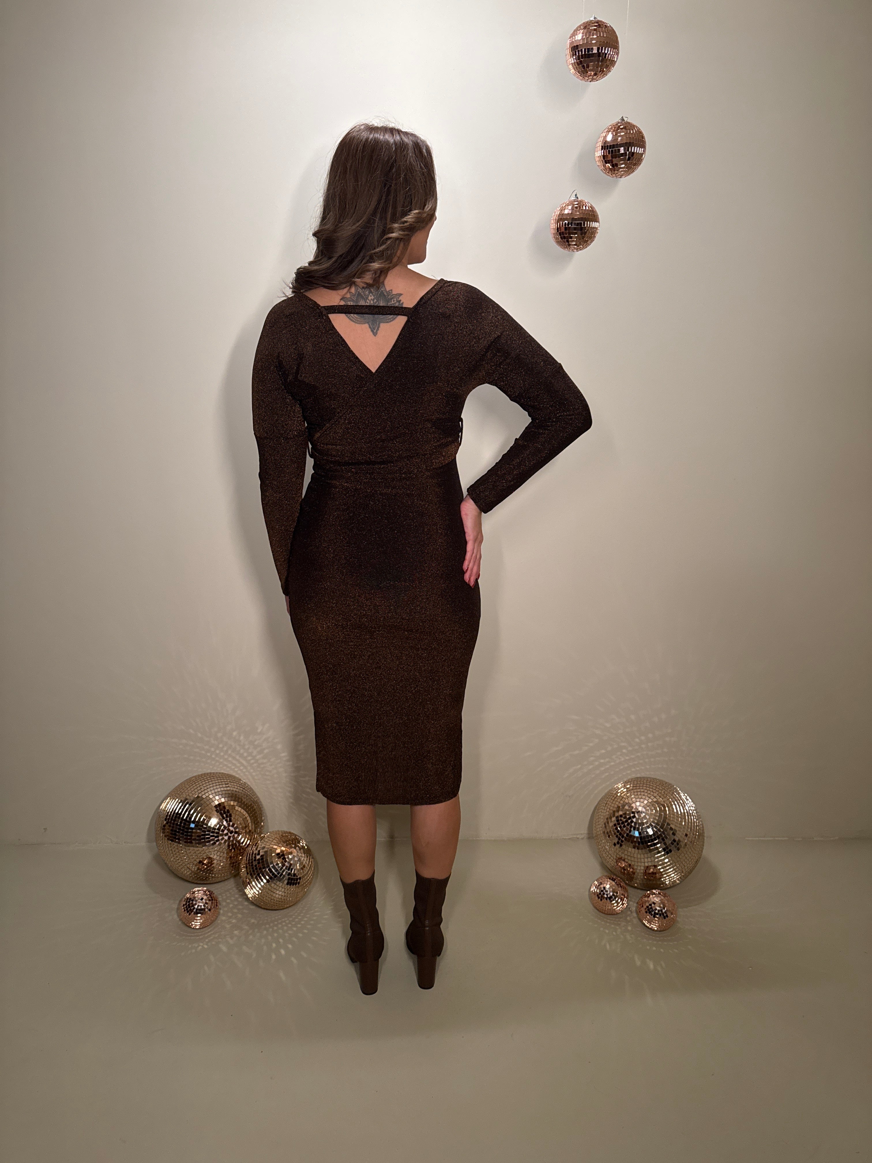 JF Exclusive Elin Glitter Jurk Bruin