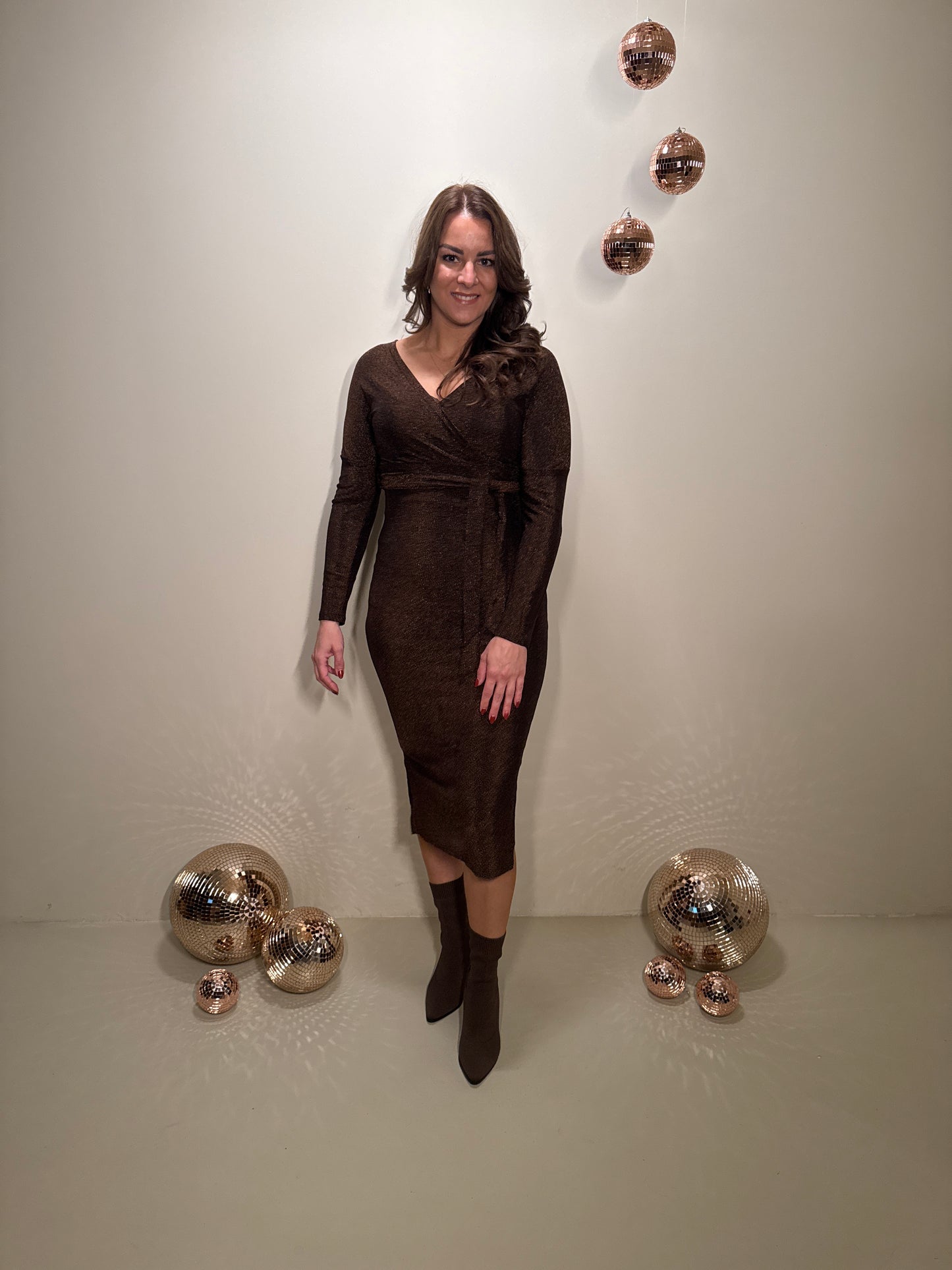 JF Exclusive Elin Glitter Jurk Bruin