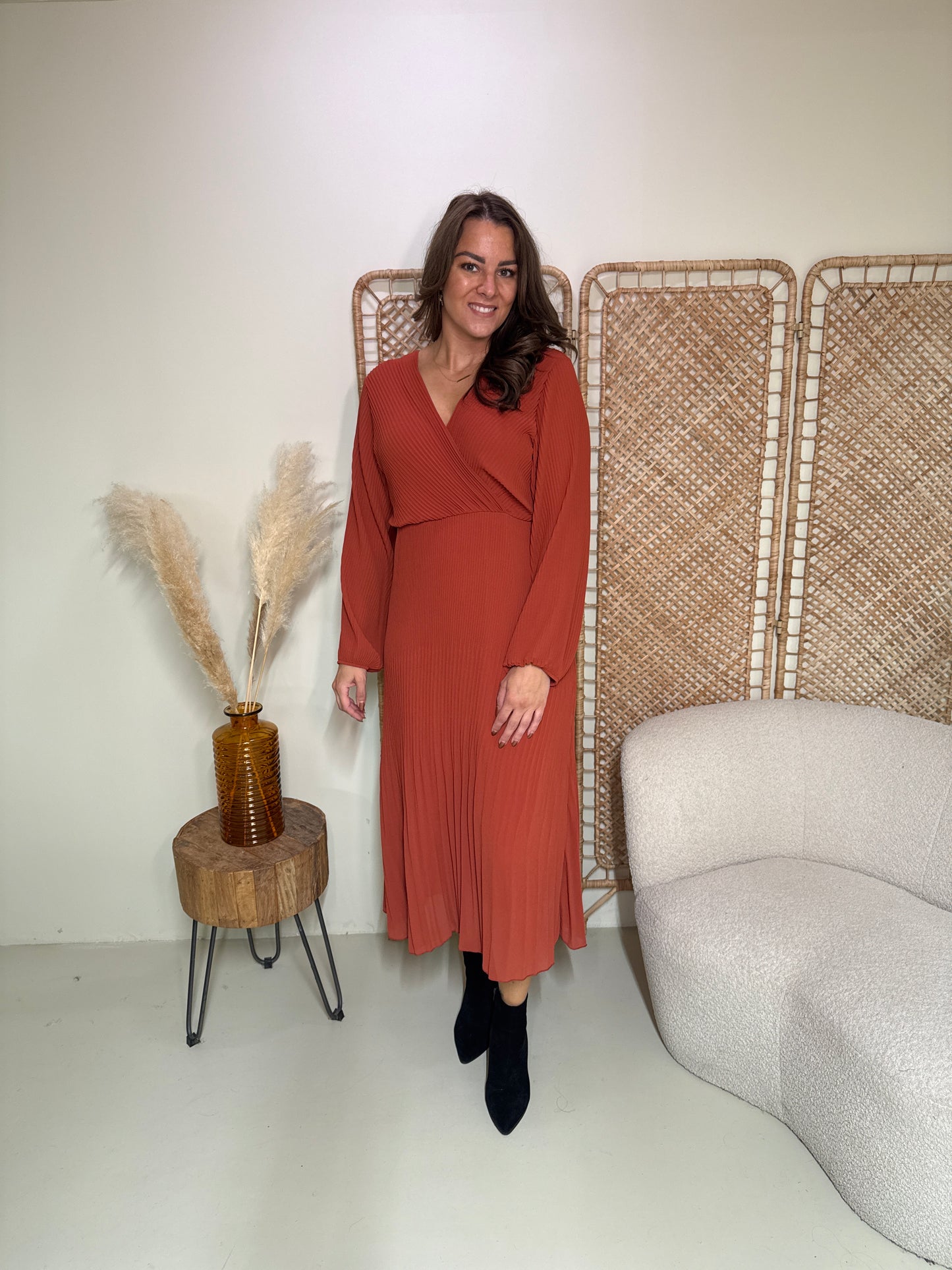 Plissé Jurk Linde Roestbruin