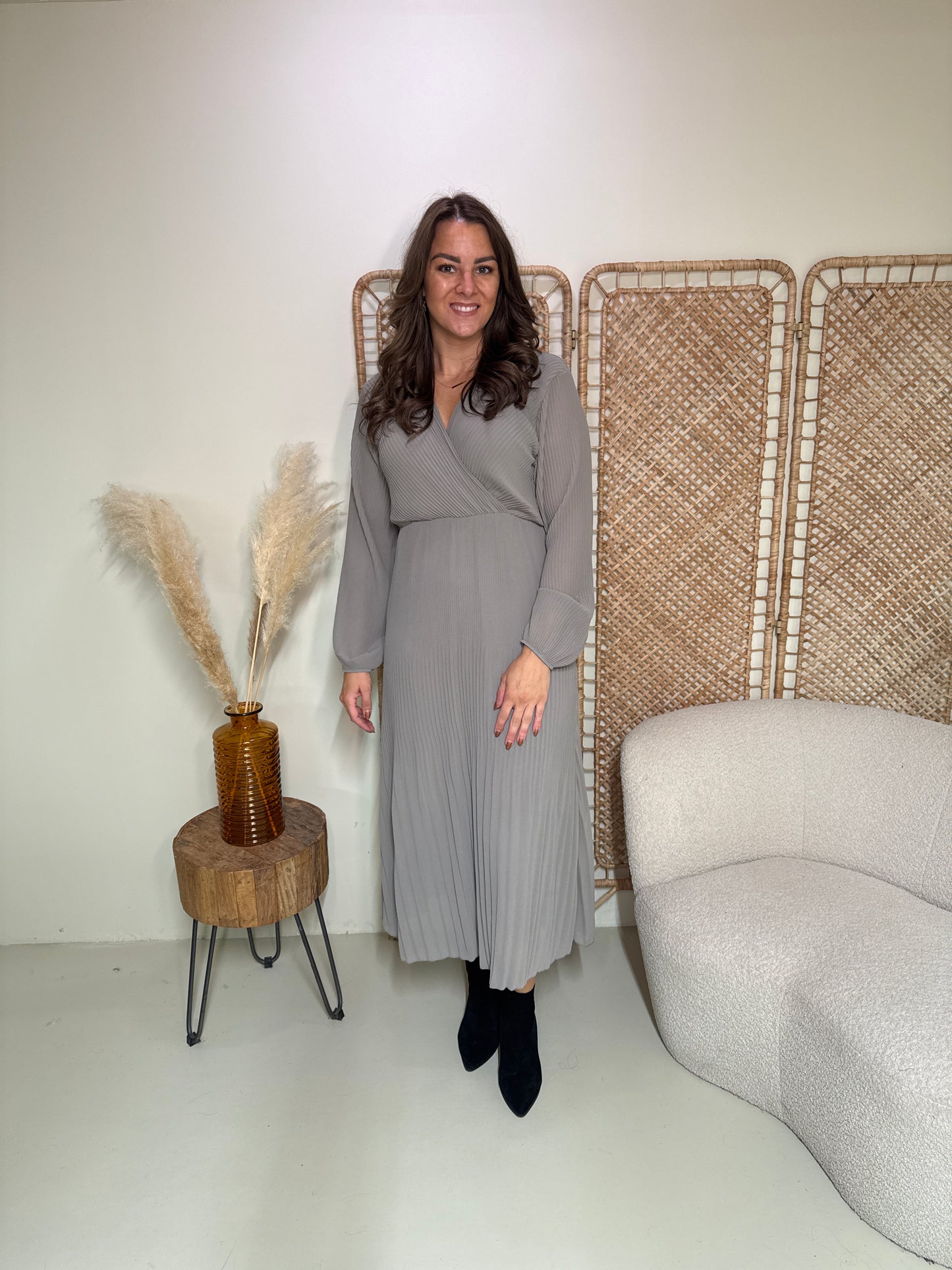 Plissé Jurk Linde Taupe