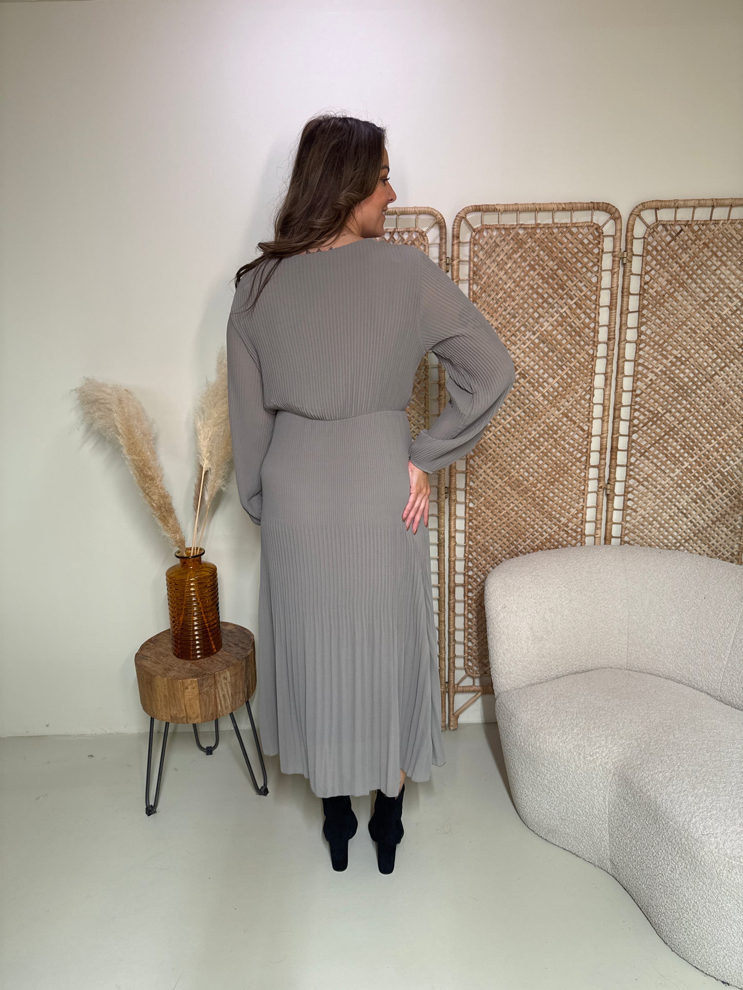 Plissé Jurk Linde Taupe