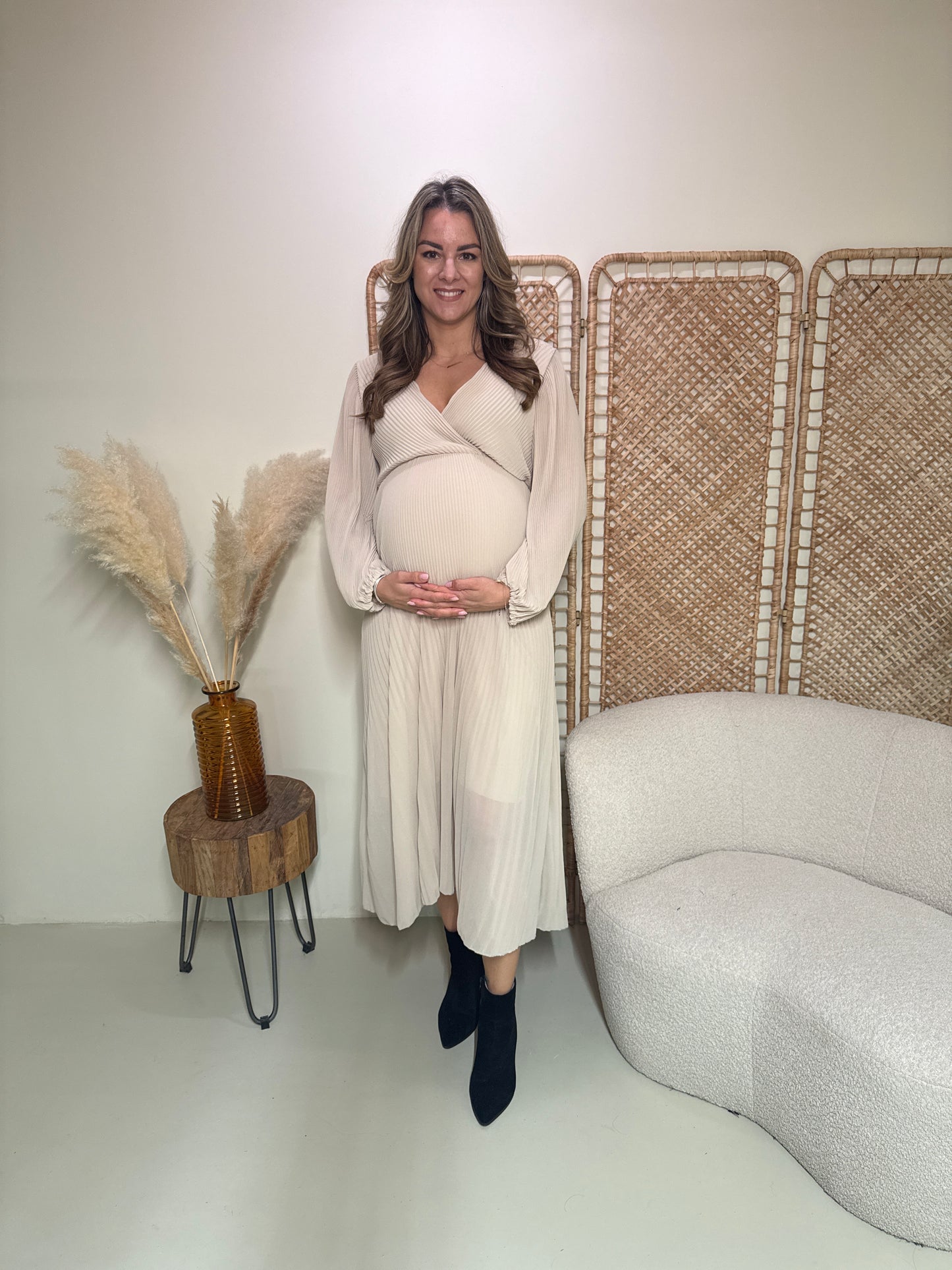 Plissé Jurk Linde Beige