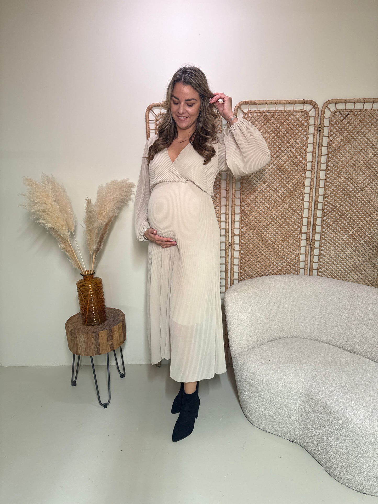 Plissé Jurk Linde Beige