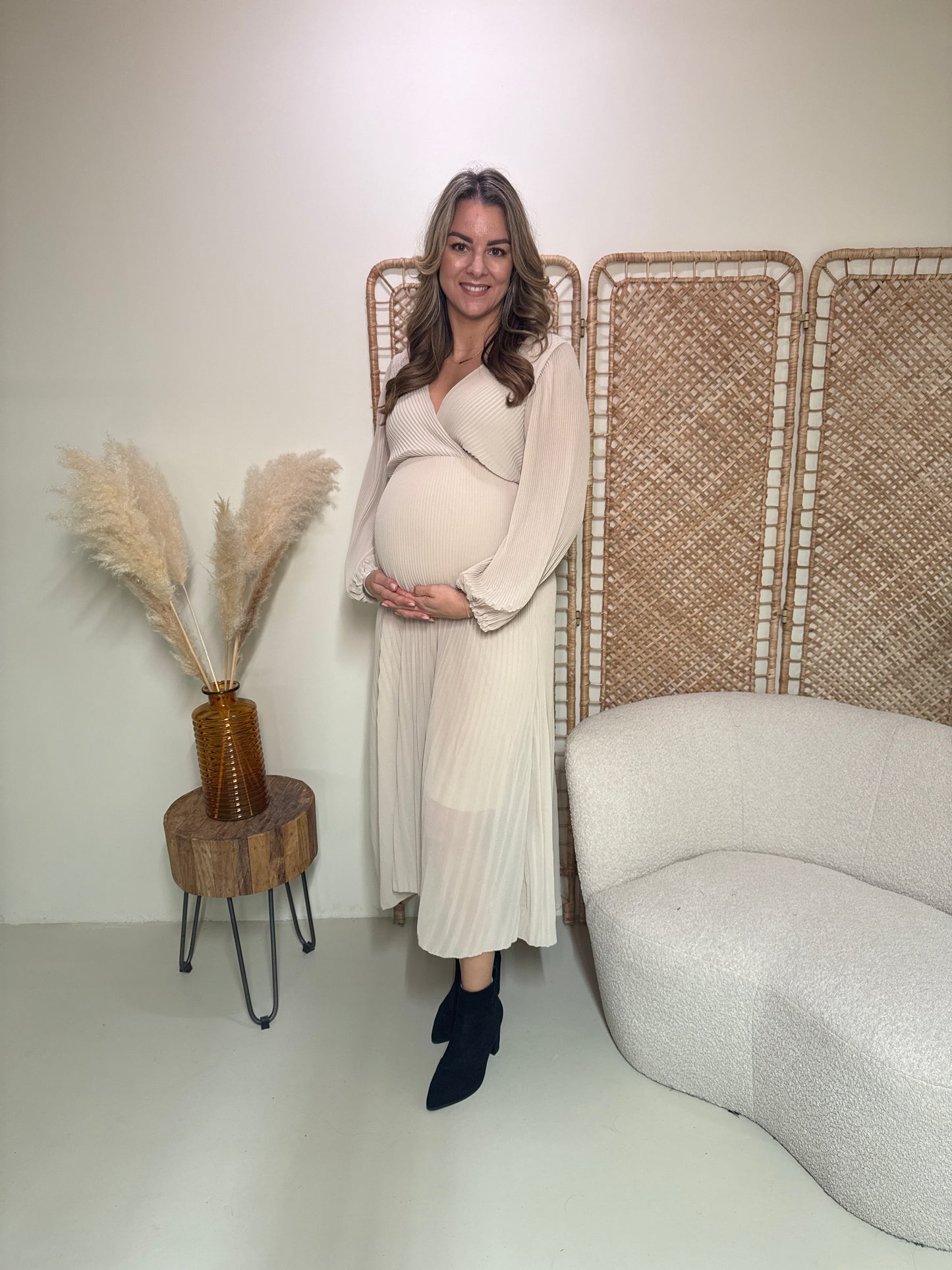 Plissé Jurk Linde Beige