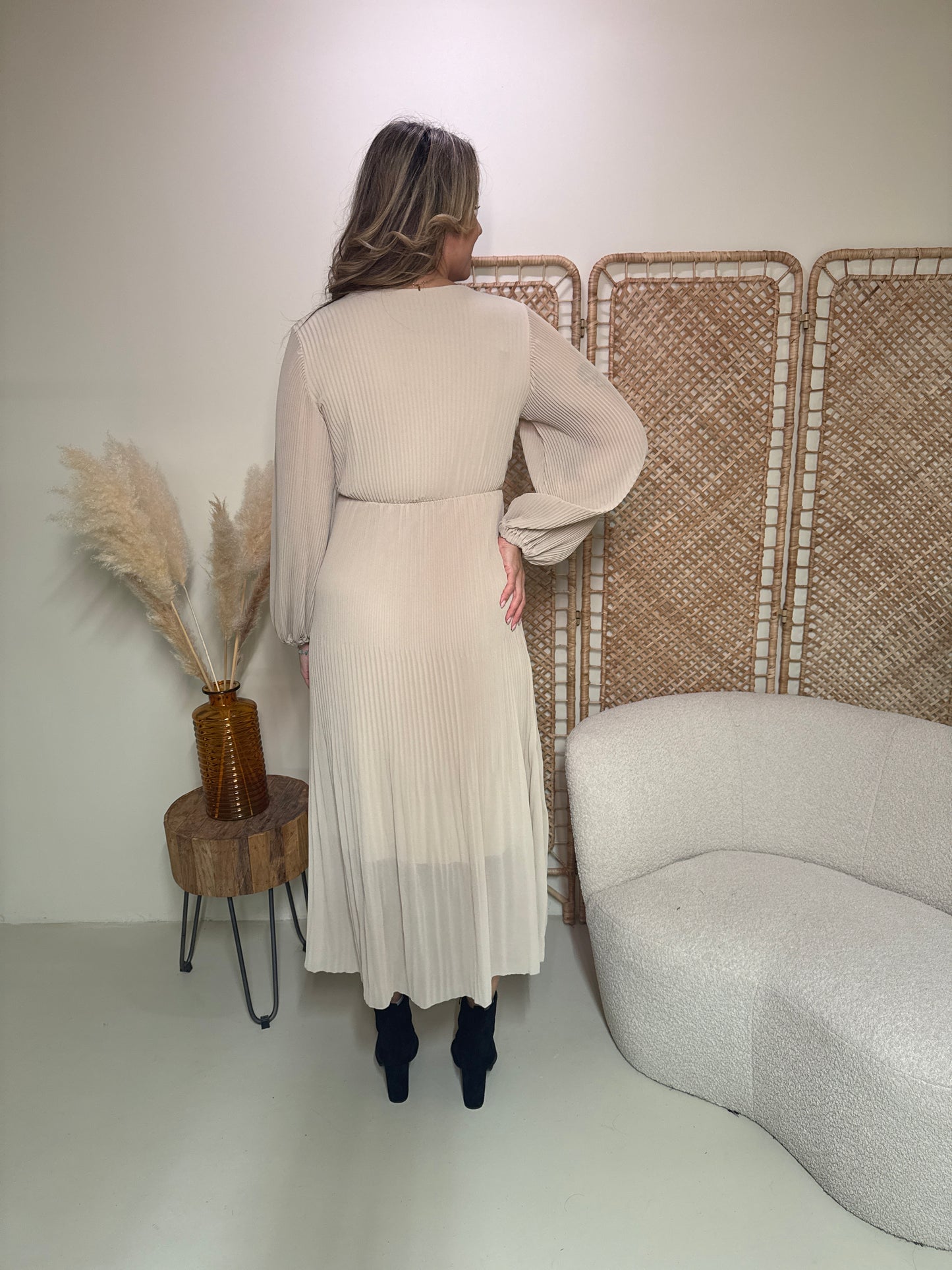 Plissé Jurk Linde Beige