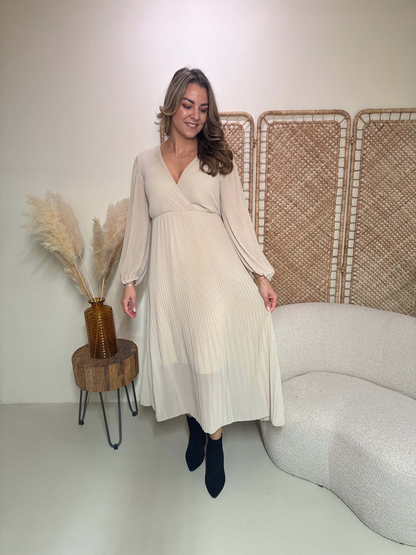 Plissé Jurk Linde Beige