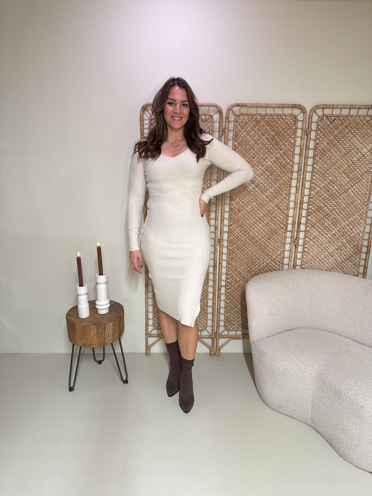 Rib Jurk Milou Creme