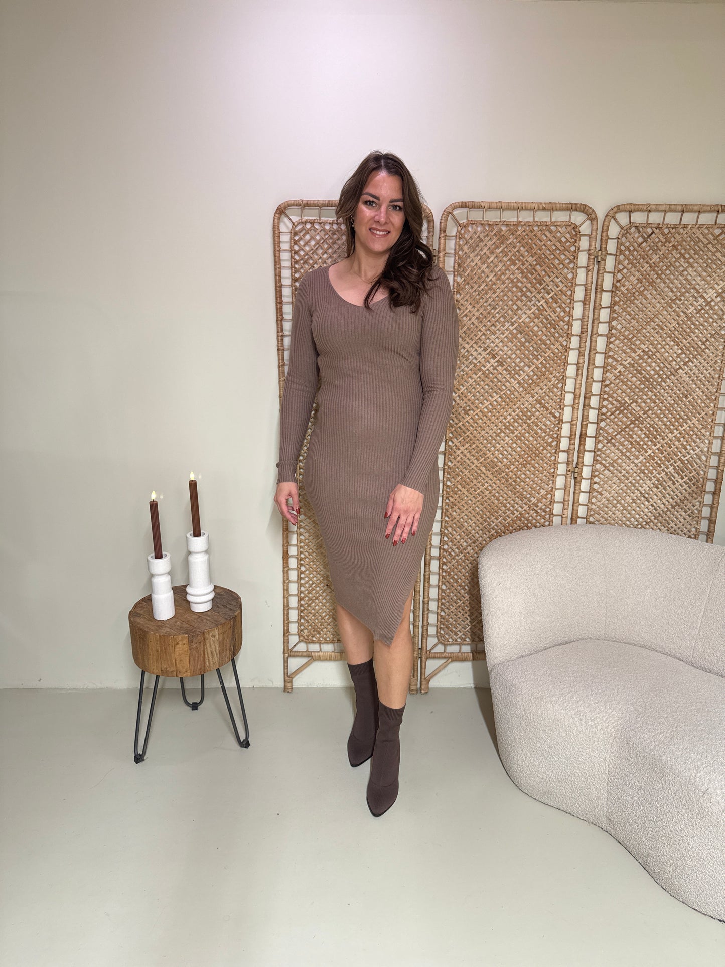 Rib Jurk Milou Taupe