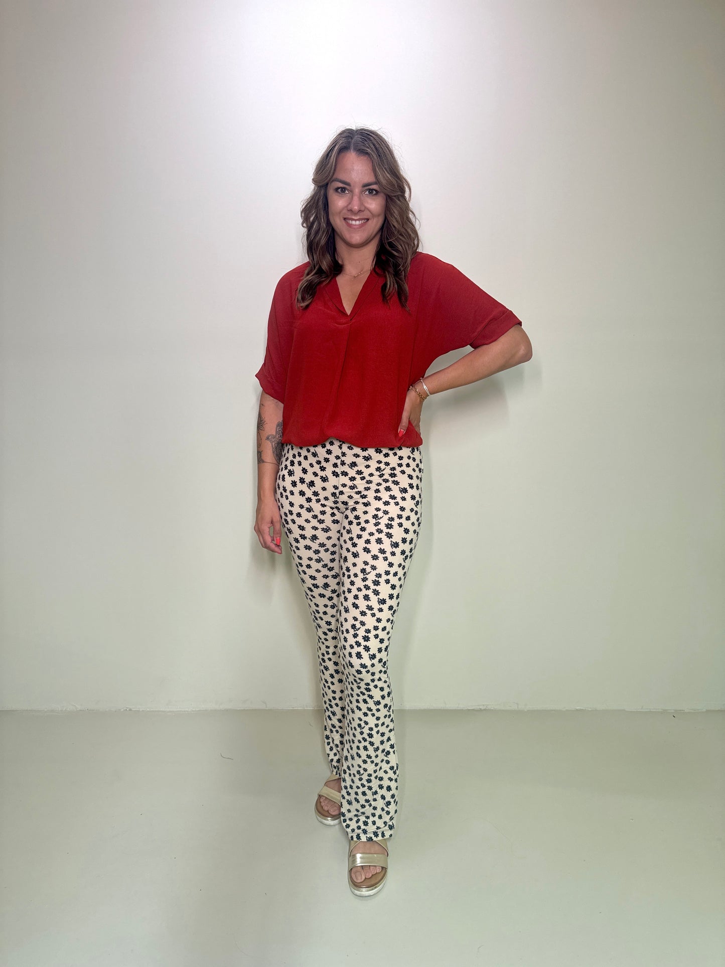 Weiche Flare-Leggings Livia Dots Beige